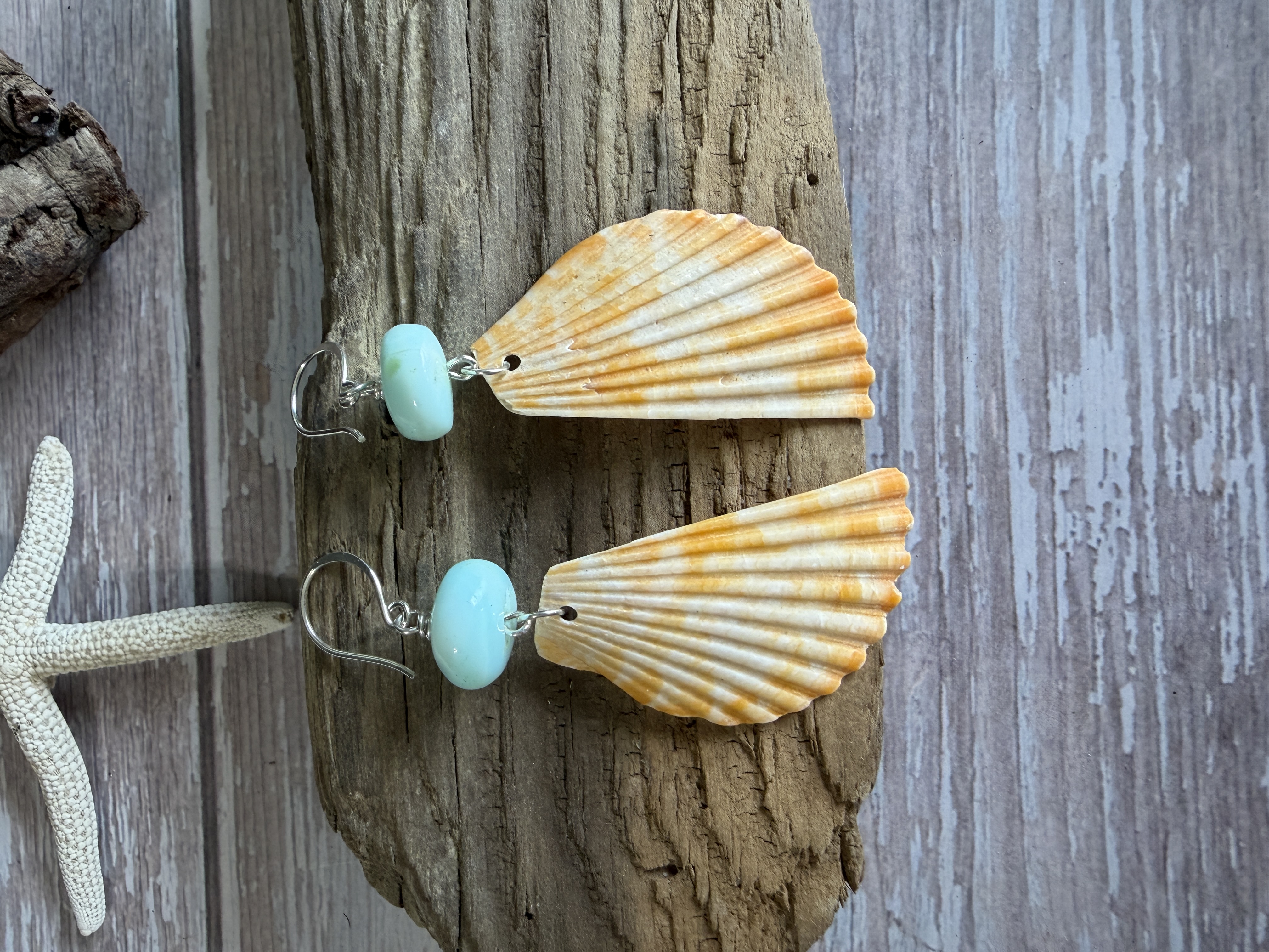Half Shell Earrings with Peruvian Opal thumbnail 5