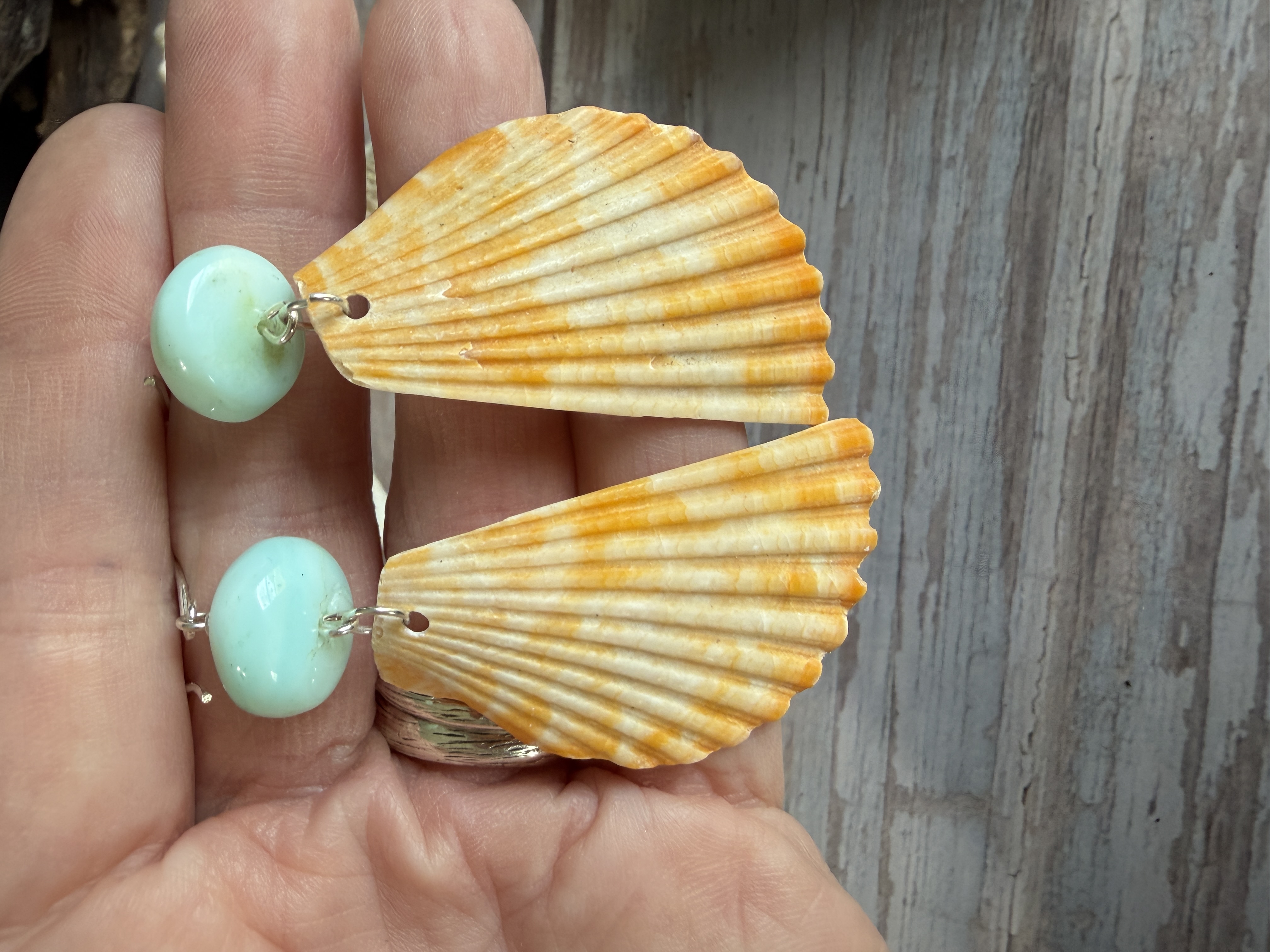 Half Shell Earrings with Peruvian Opal thumbnail 2