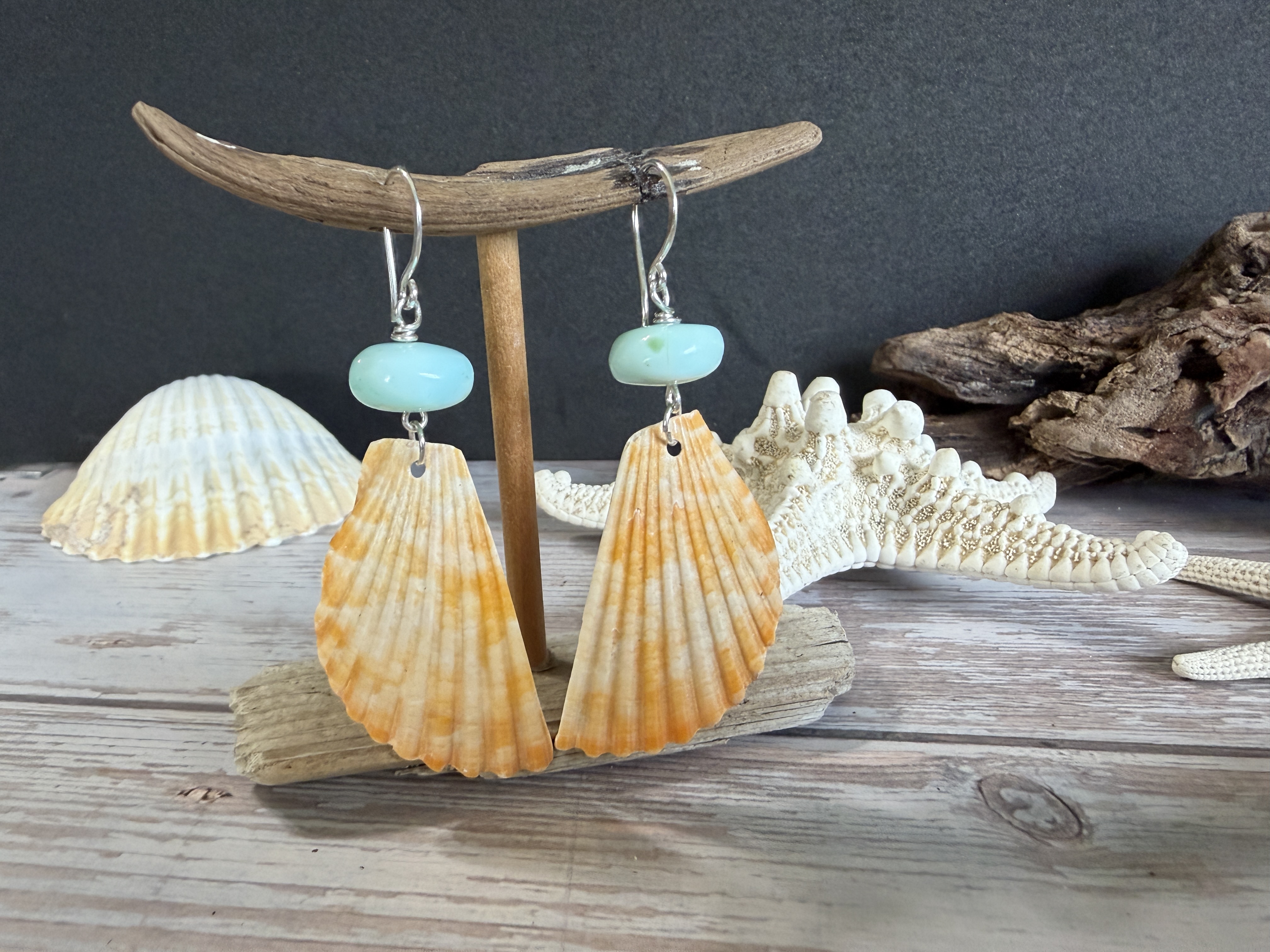 Half Shell Earrings with Peruvian Opal thumbnail 4