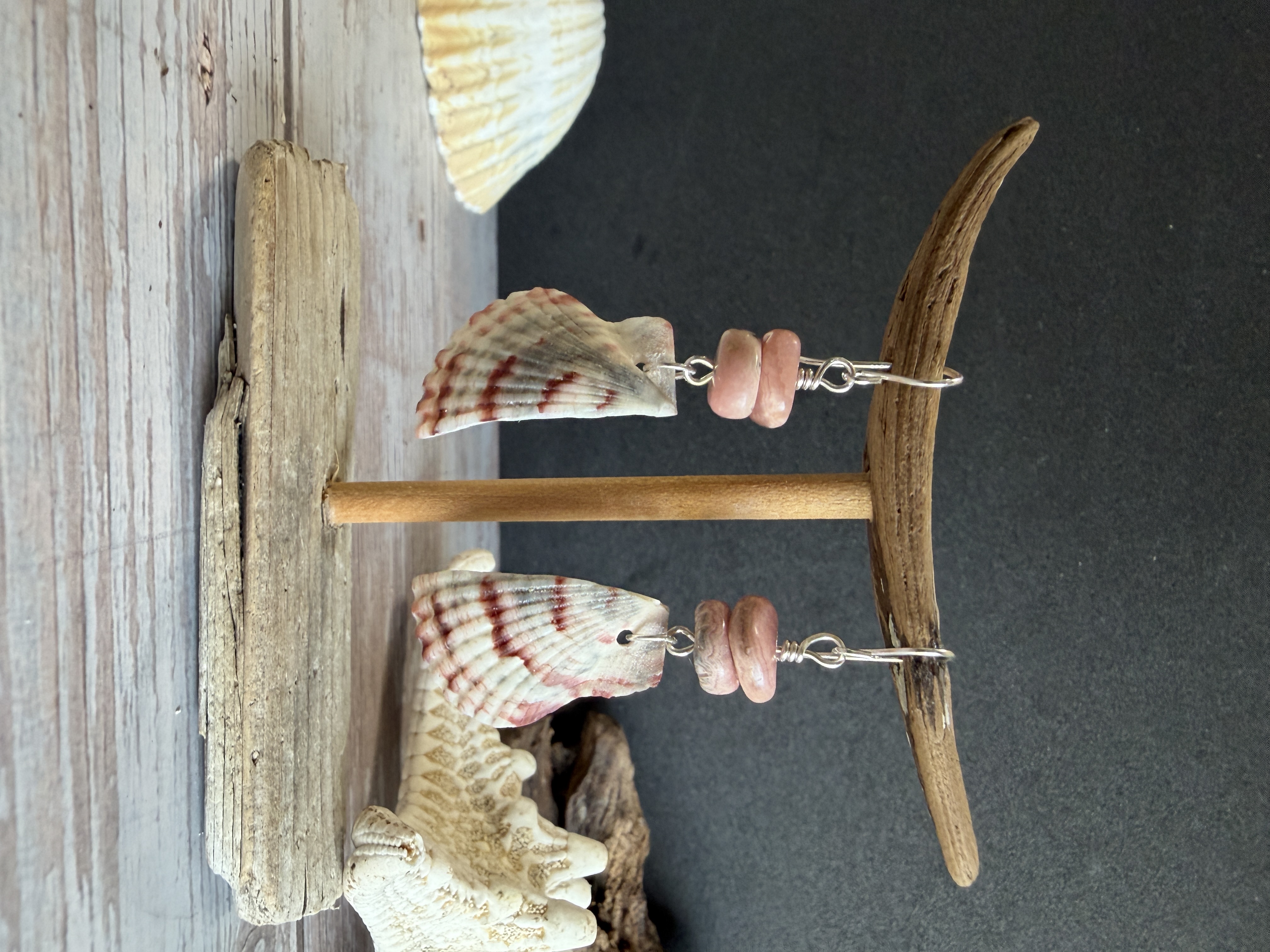 Half Shell Earrings with Rhodochrosite — image 1