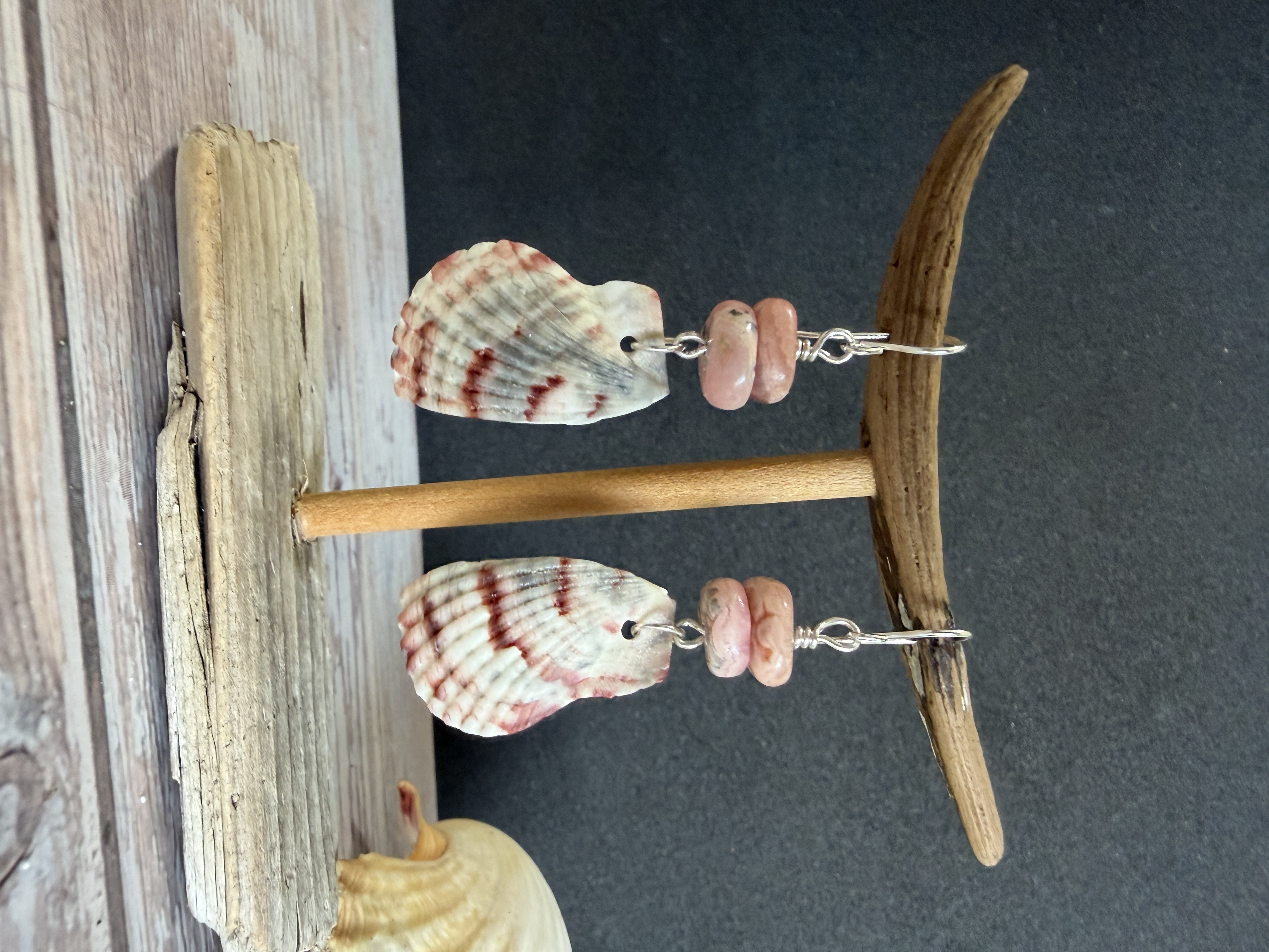 Half Shell Earrings with Rhodochrosite thumbnail 5
