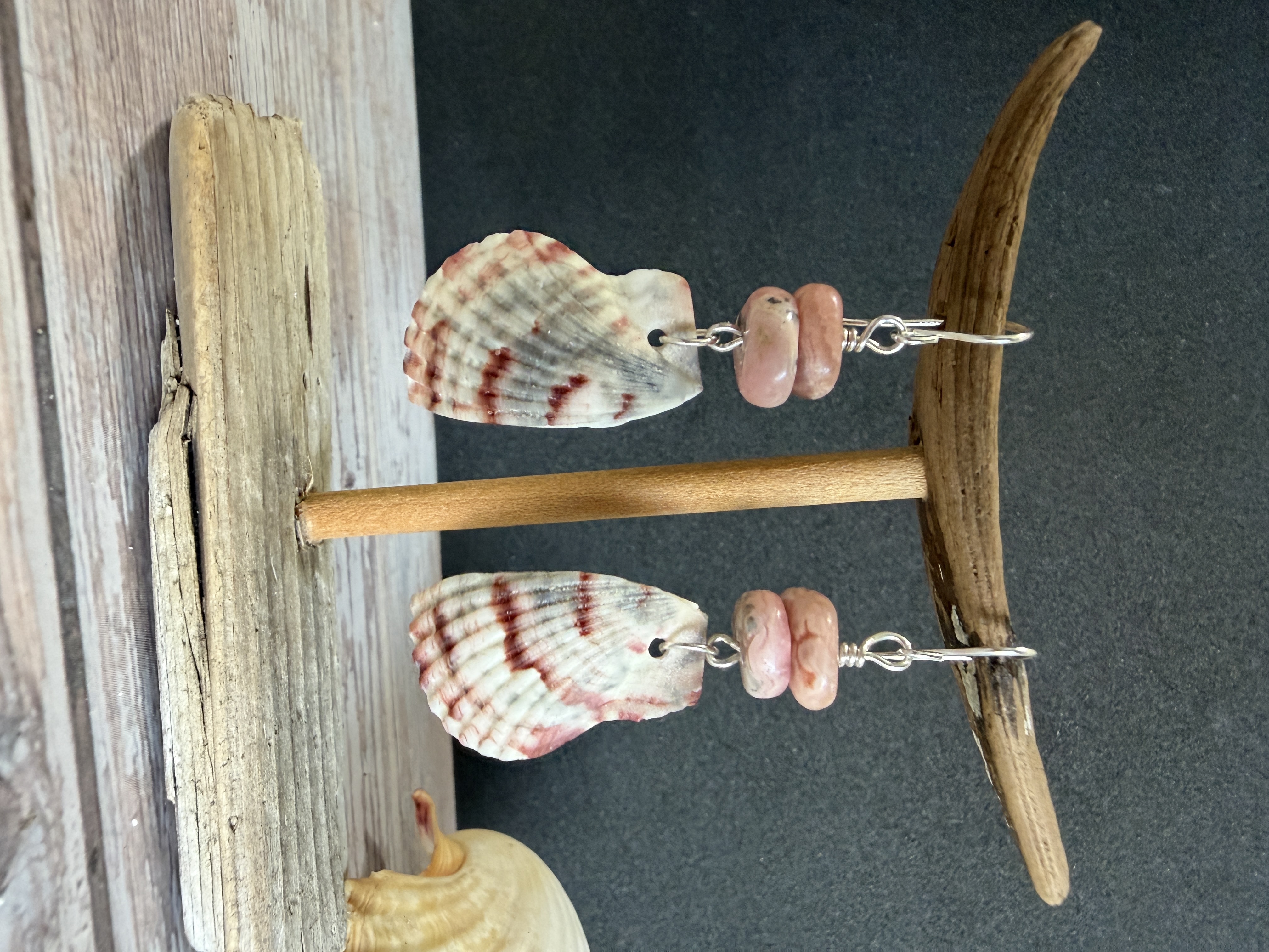 Half Shell Earrings with Rhodochrosite thumbnail 6