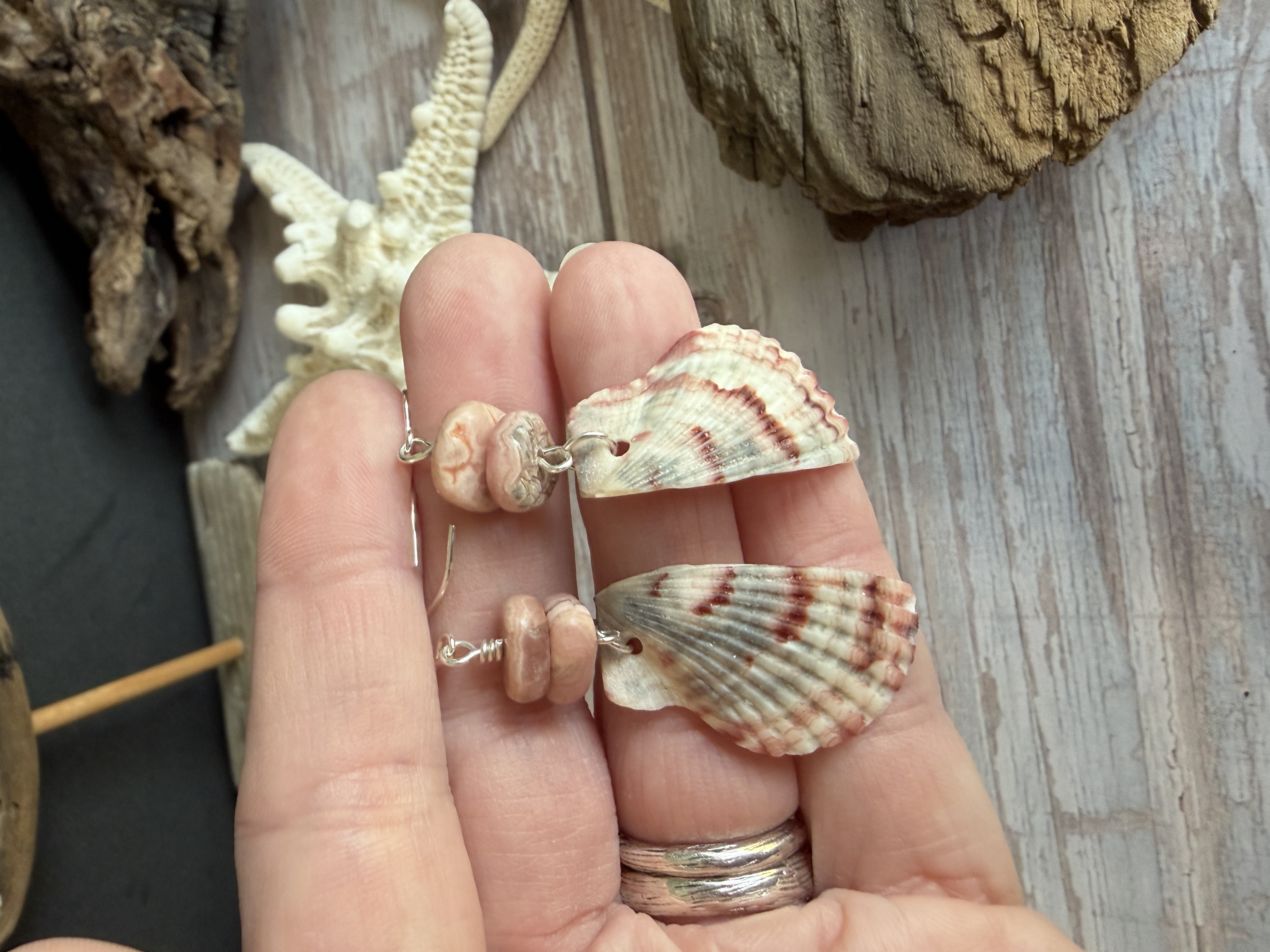 Half Shell Earrings with Rhodochrosite thumbnail 3