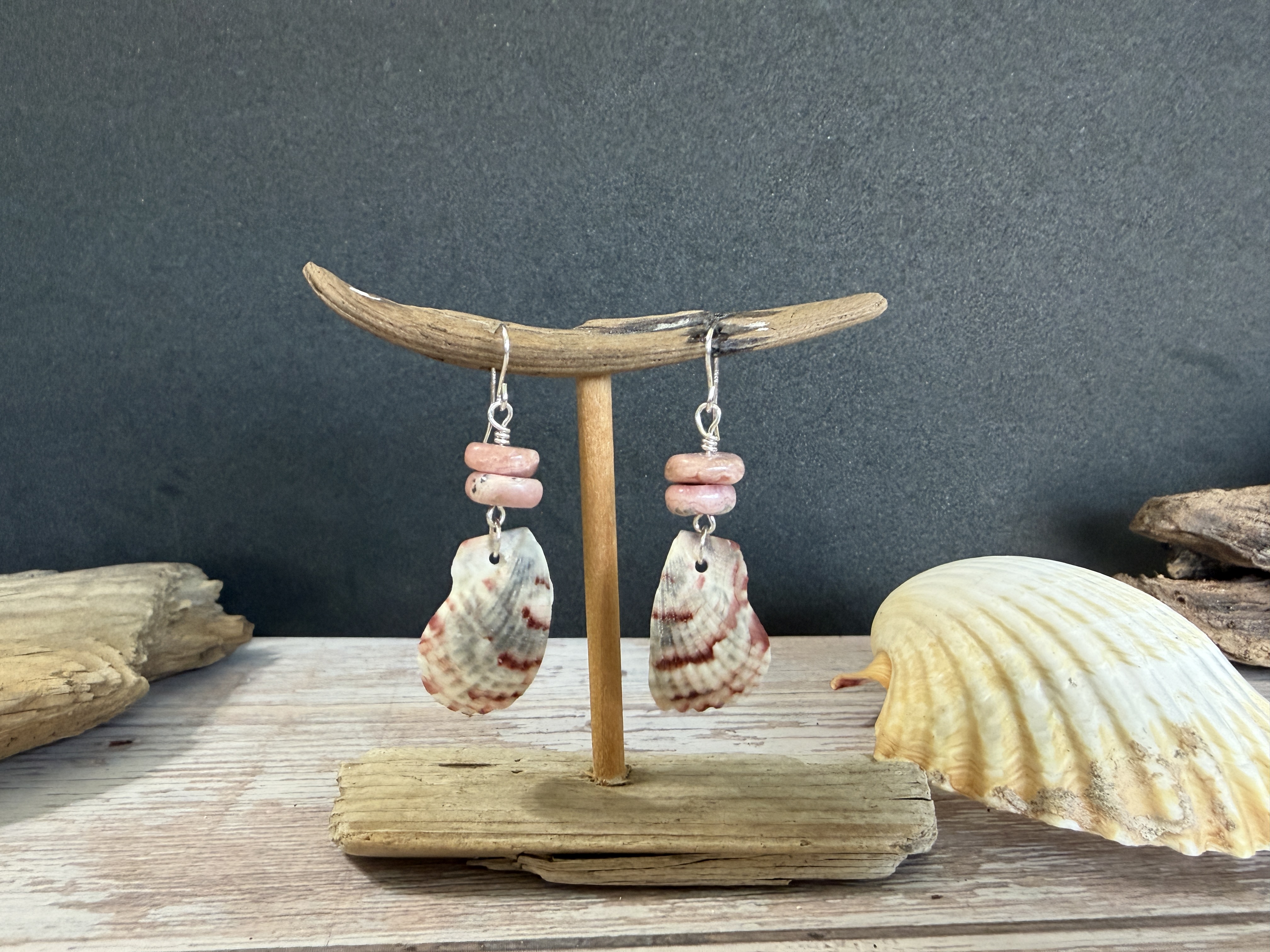 Half Shell Earrings with Rhodochrosite thumbnail 4
