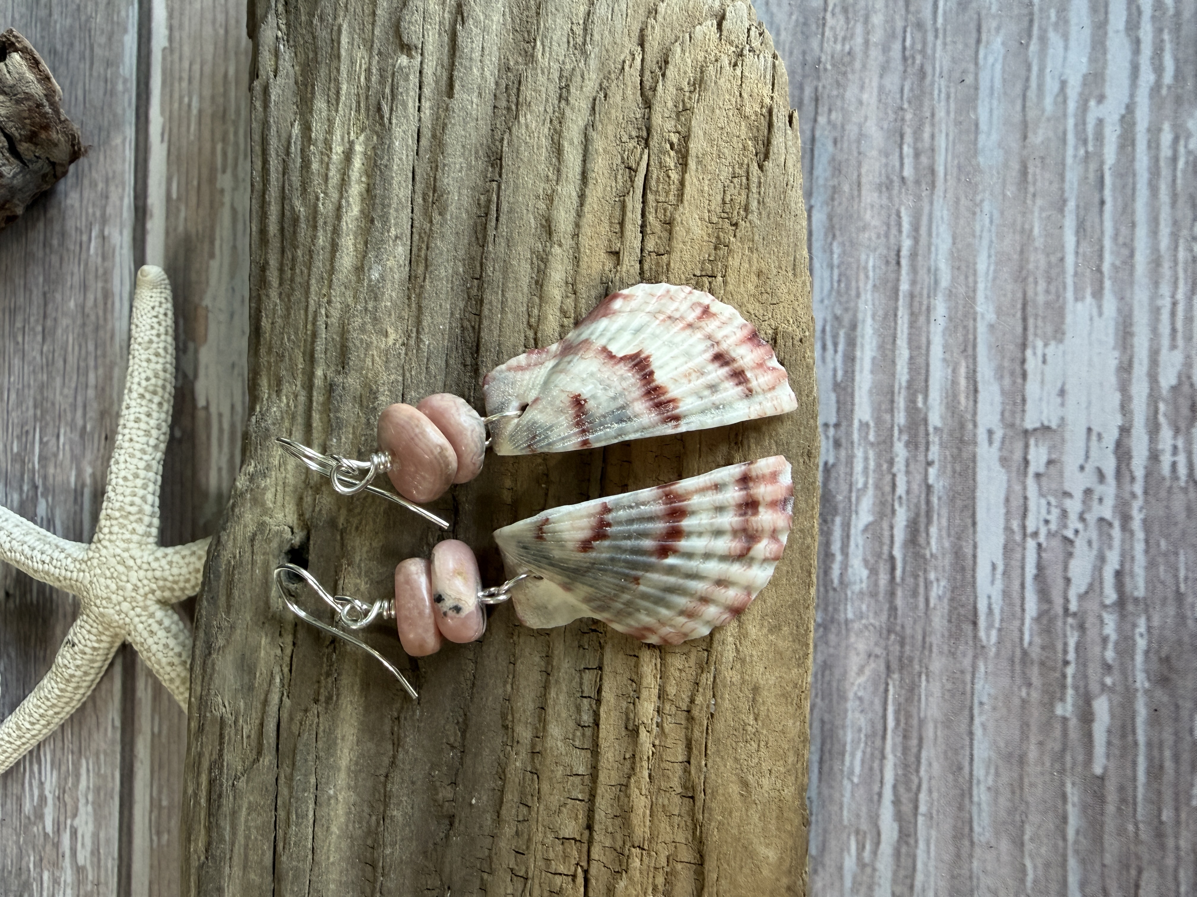 Half Shell Earrings with Rhodochrosite thumbnail 2