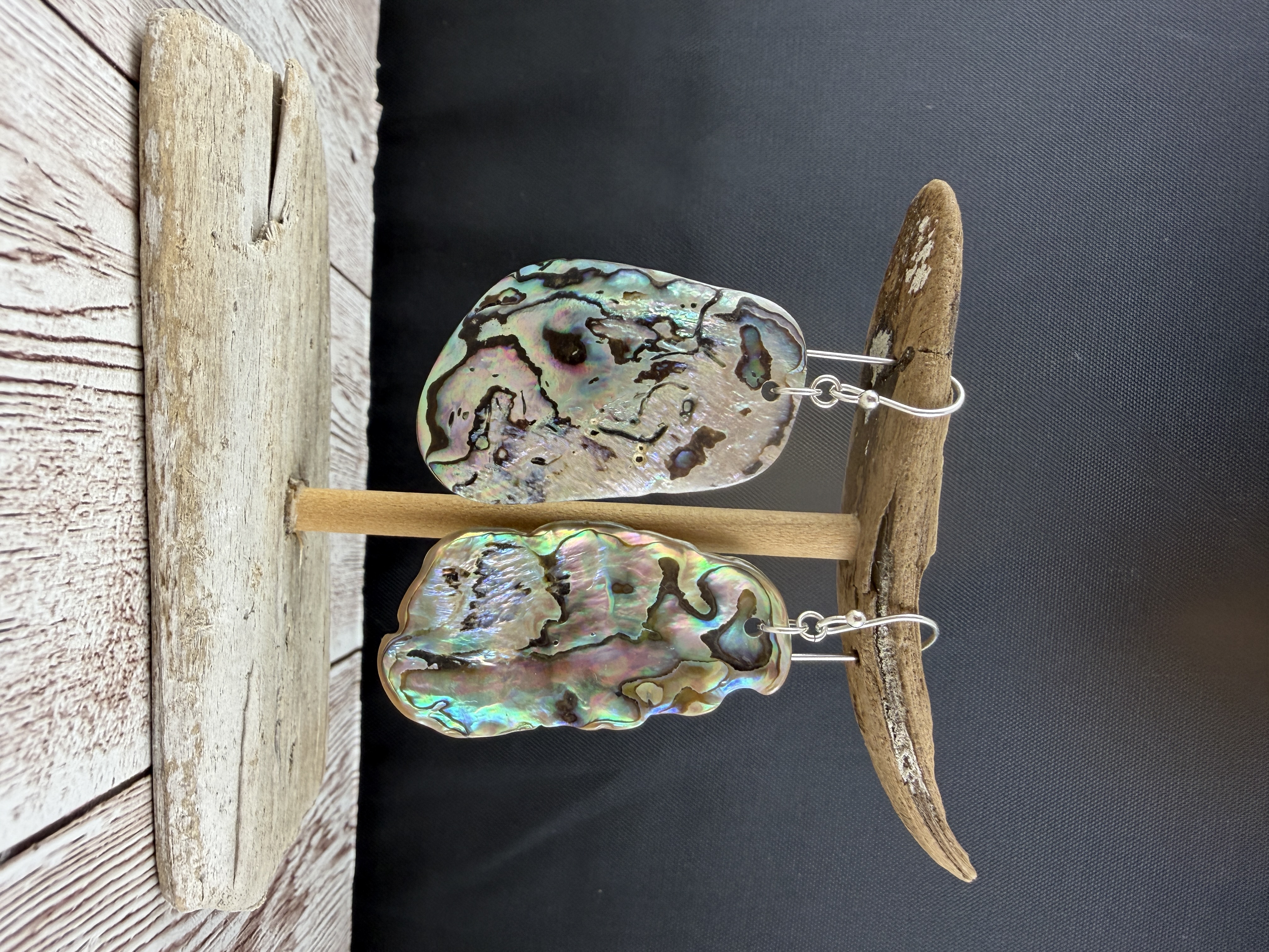 Sterling Silver Abalone Shell Earrings, Natural Iridescent Paua