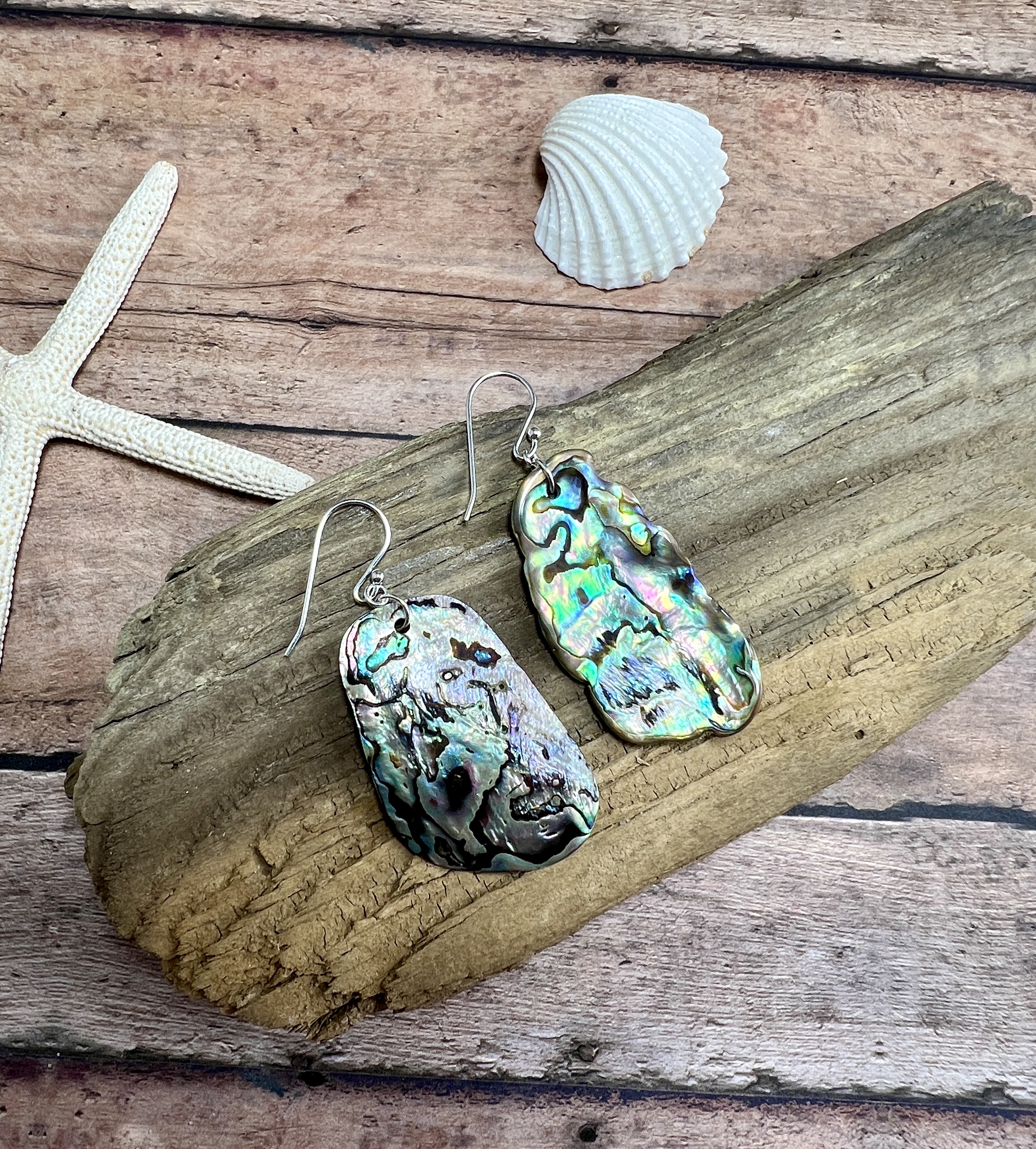 Sterling Silver Abalone Shell Earrings, Natural Iridescent Paua thumbnail 4