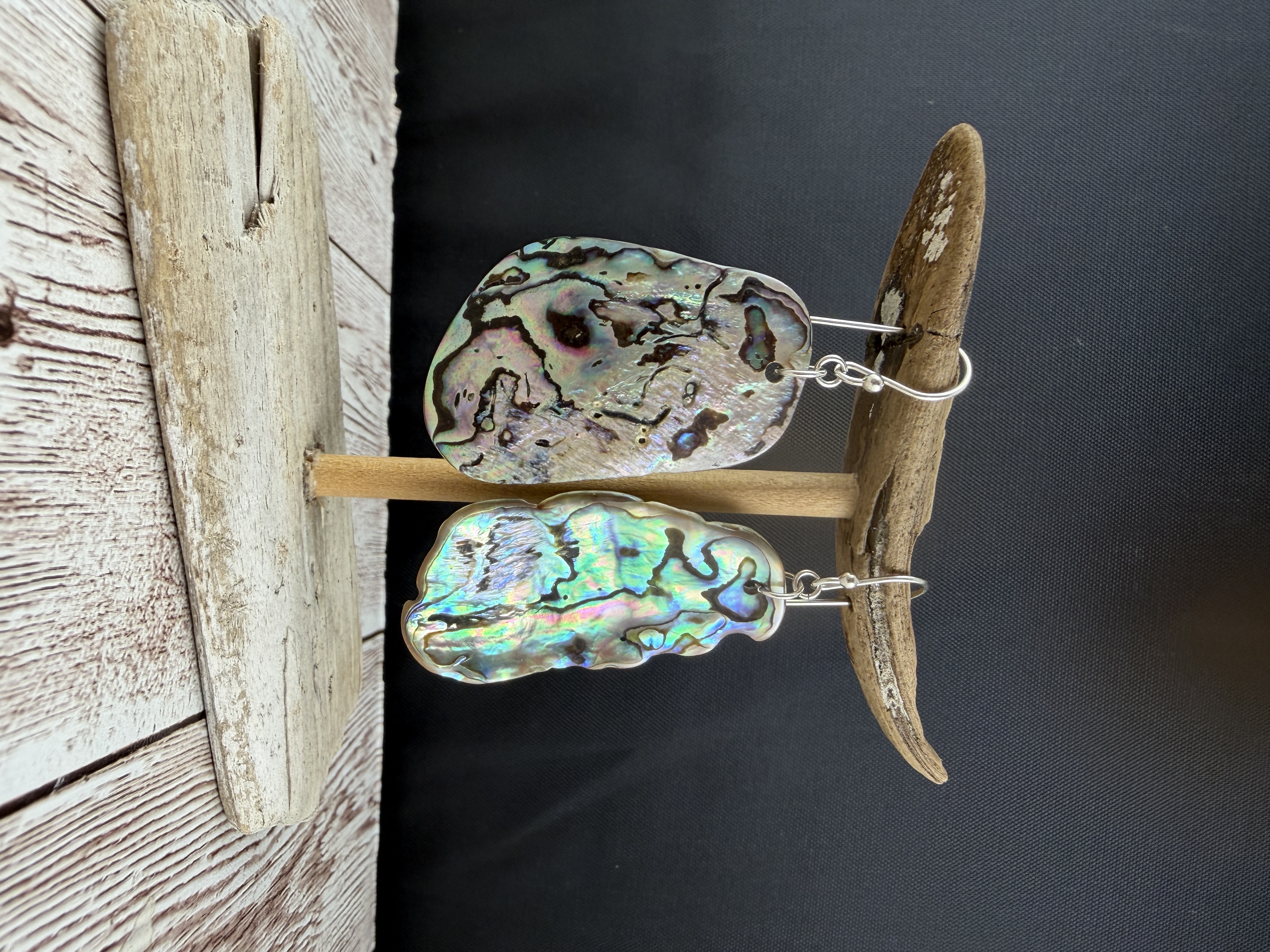 Sterling Silver Abalone Shell Earrings, Natural Iridescent Paua thumbnail 6