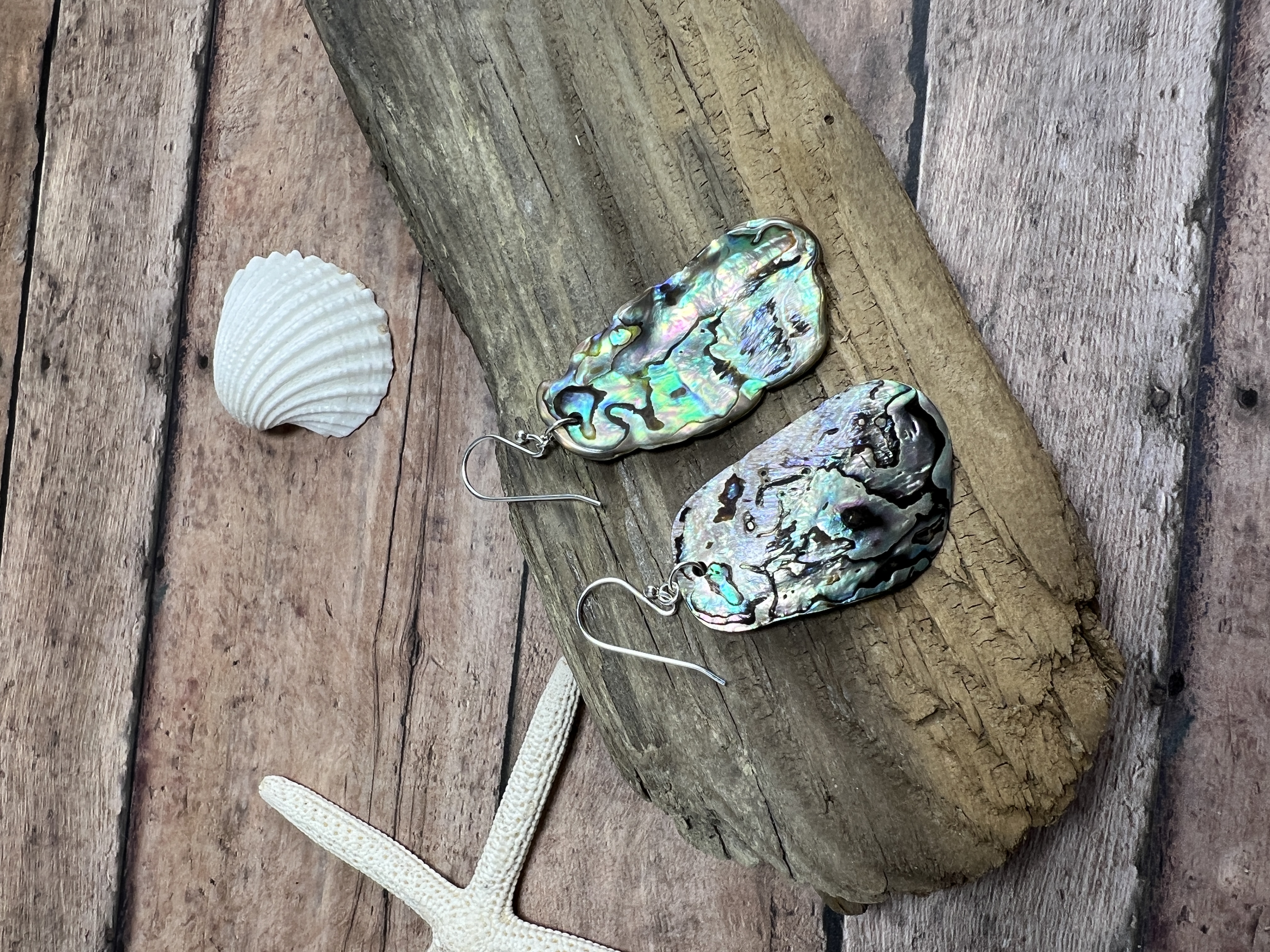 Sterling Silver Abalone Shell Earrings, Natural Iridescent Paua thumbnail 2