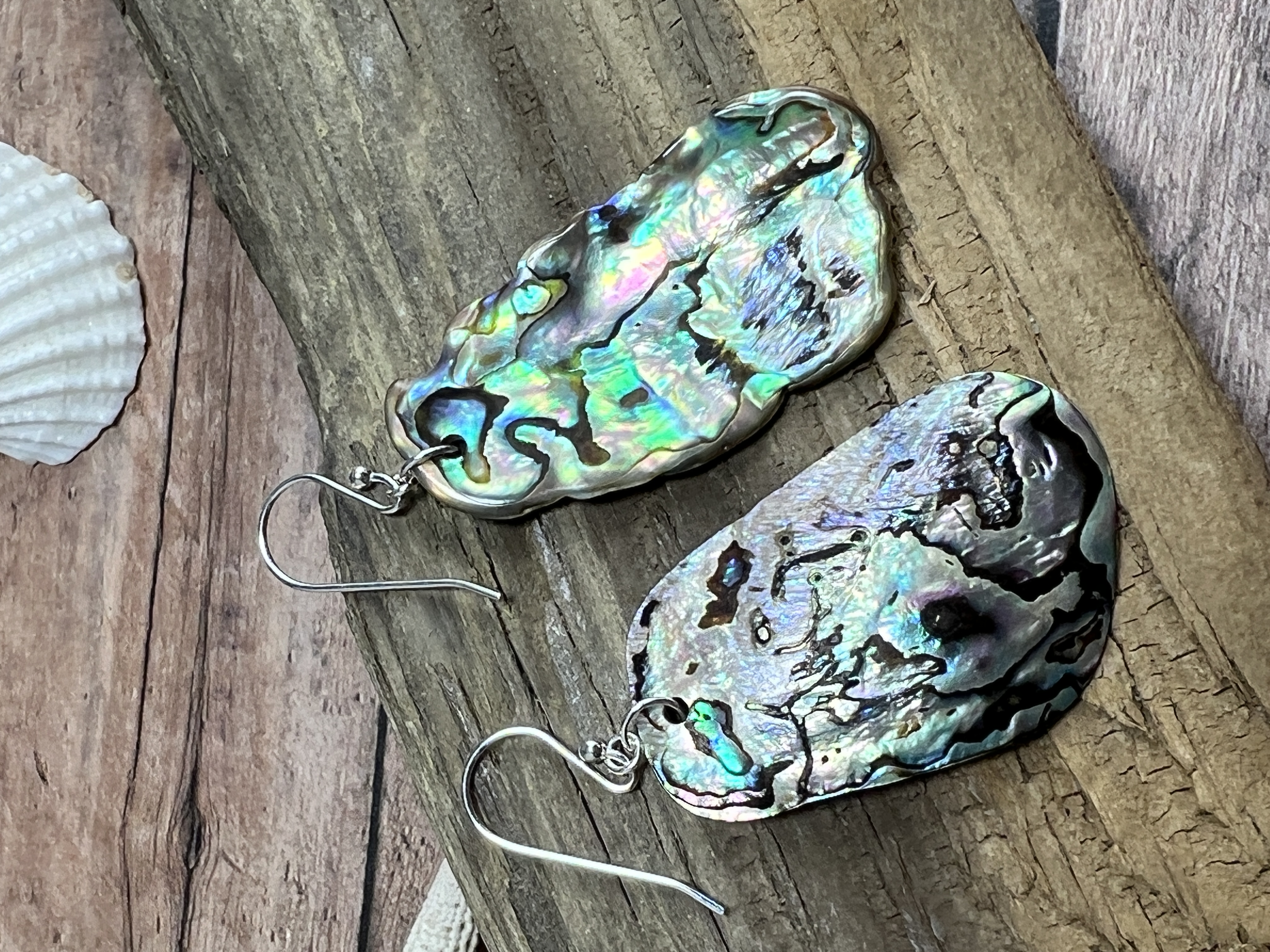 Sterling Silver Abalone Shell Earrings, Natural Iridescent Paua thumbnail 3