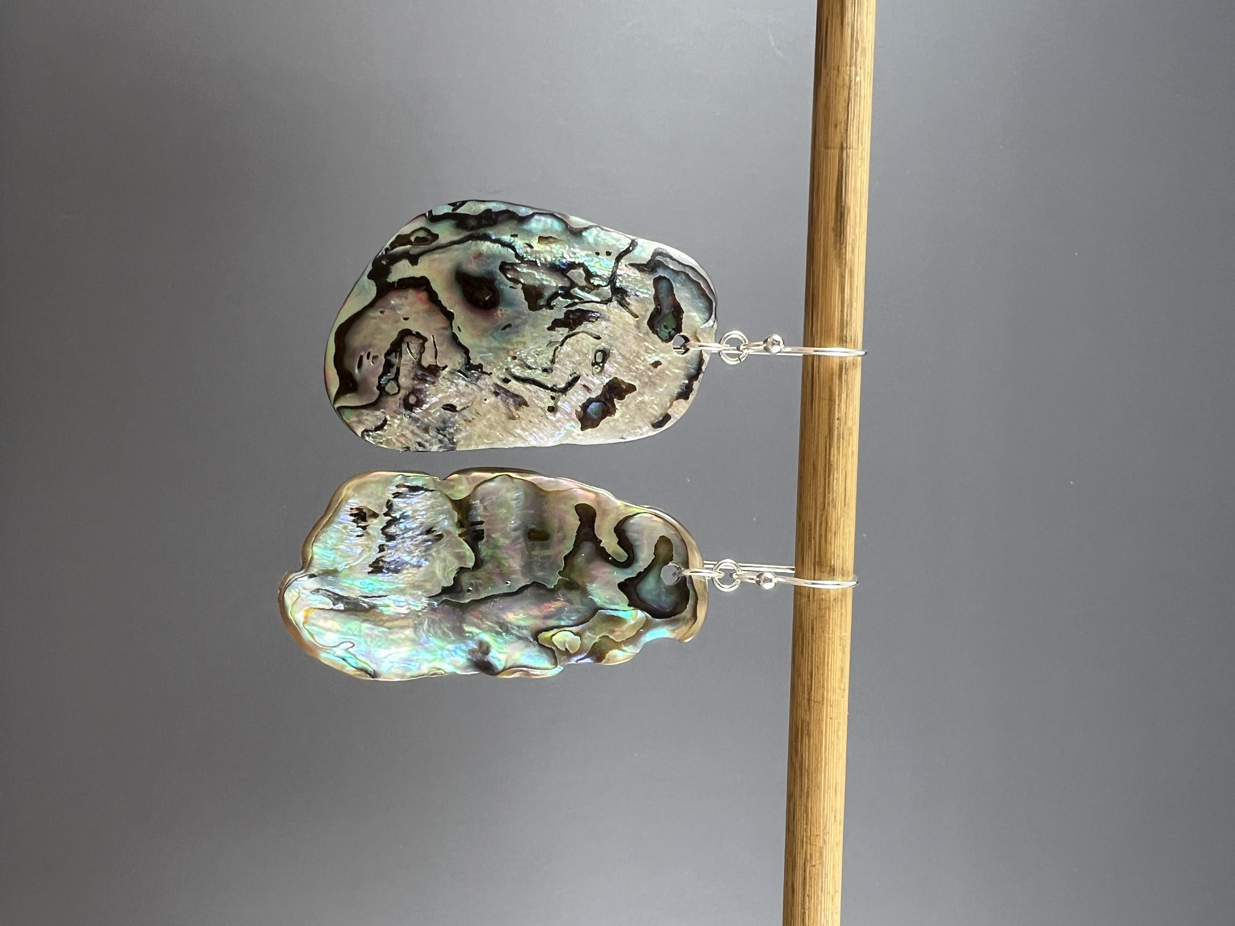 Sterling Silver Abalone Shell Earrings, Natural Iridescent Paua thumbnail 5