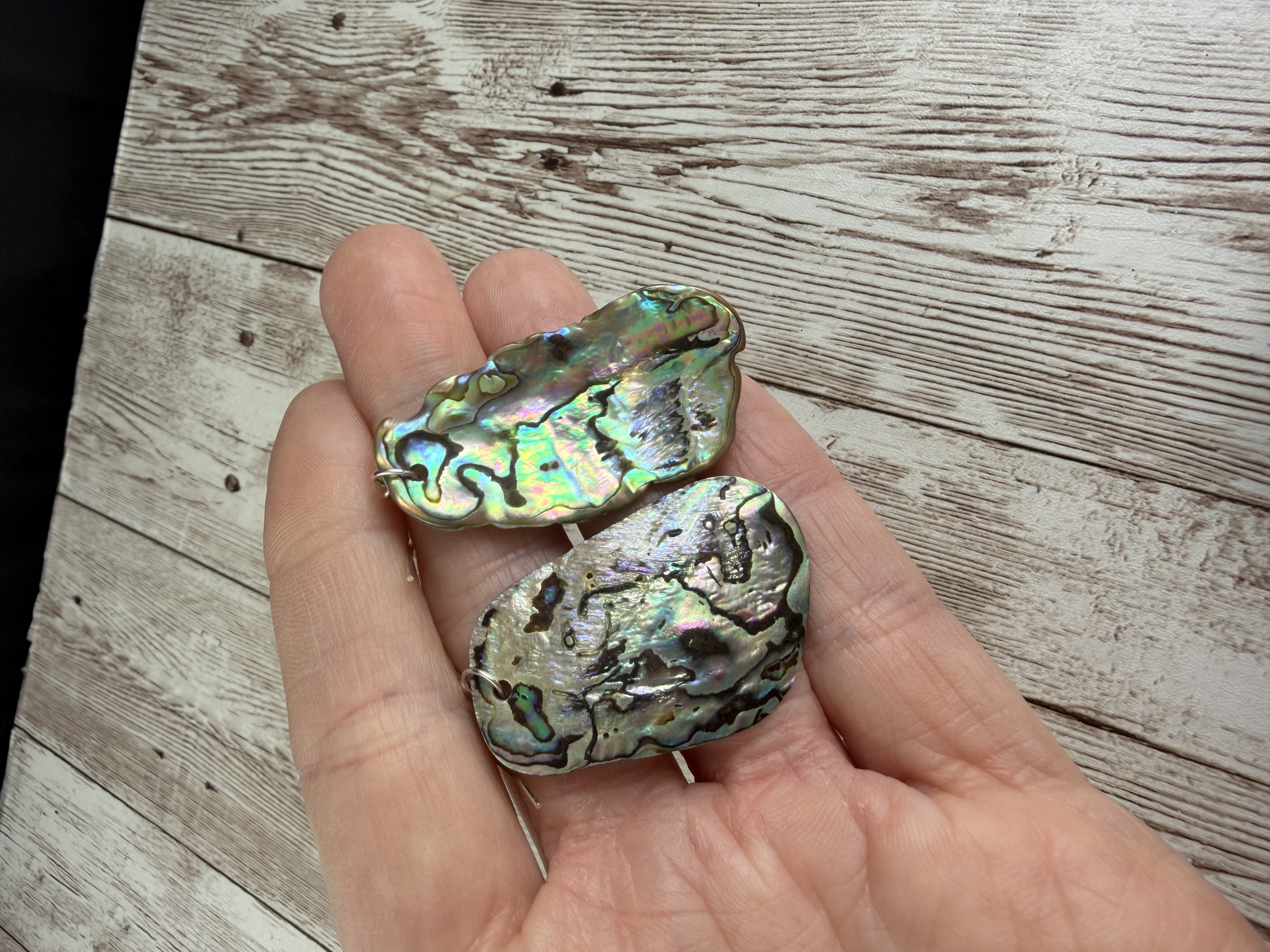 Sterling Silver Abalone Shell Earrings, Natural Iridescent Paua thumbnail 7