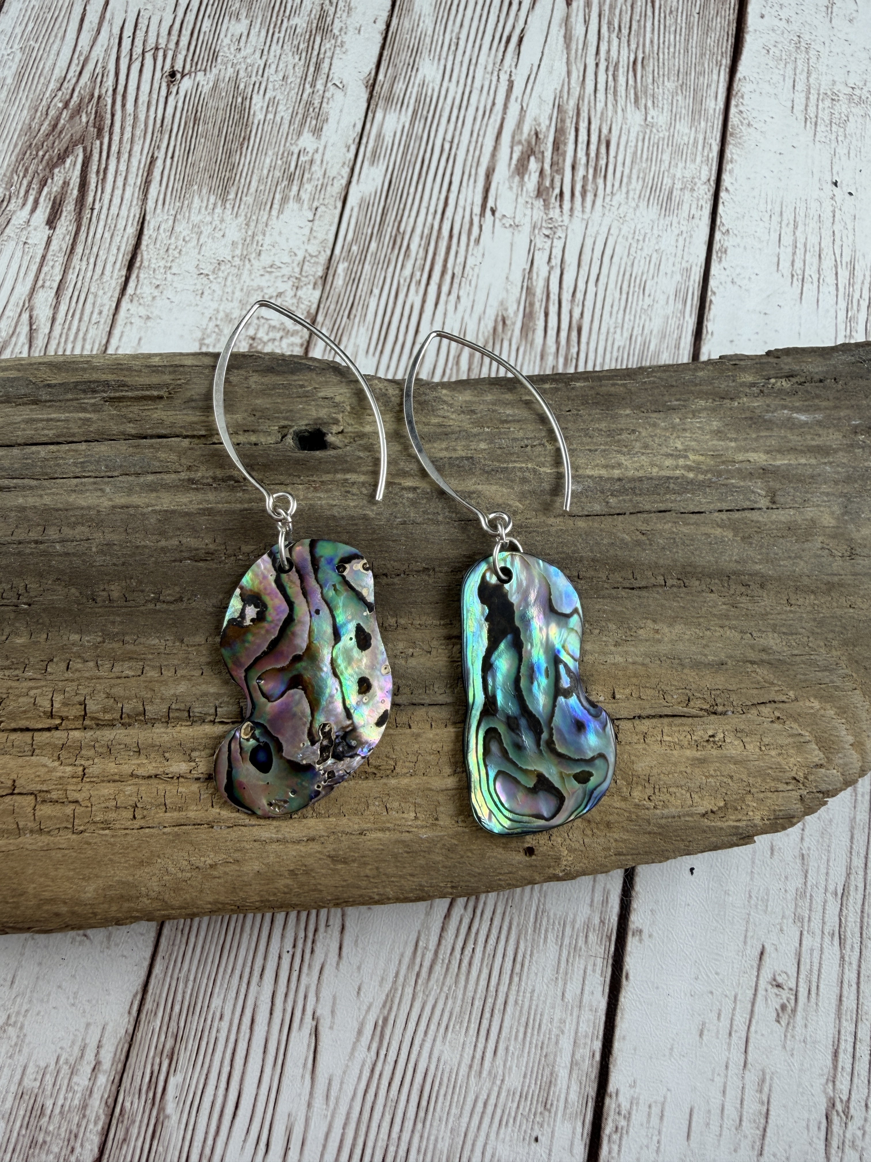 Sterling Silver Abalone Earrings, Natural Shell Jewelry thumbnail 5