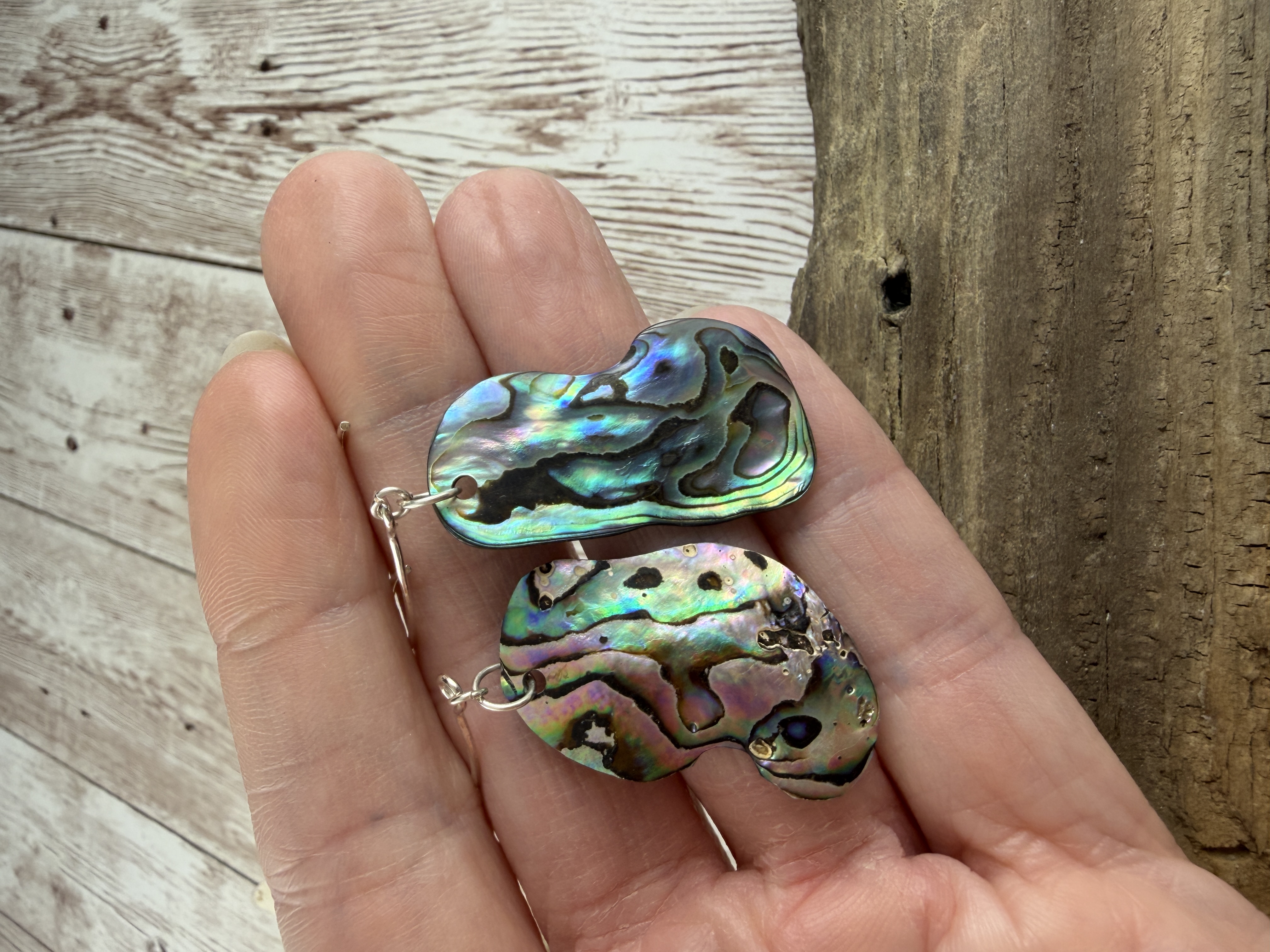 Sterling Silver Abalone Earrings, Natural Shell Jewelry thumbnail 4