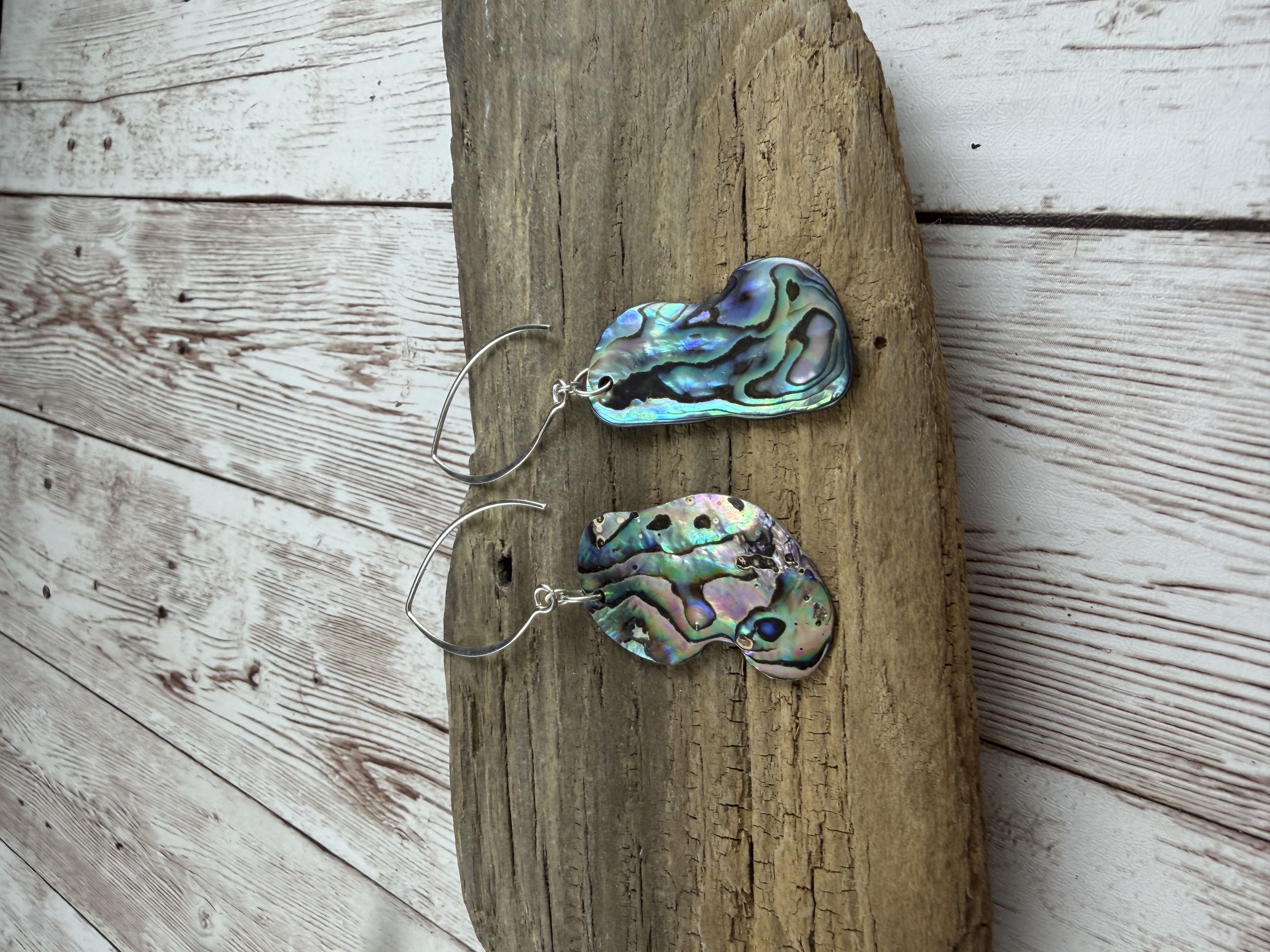 Sterling Silver Abalone Earrings, Natural Shell Jewelry thumbnail 3