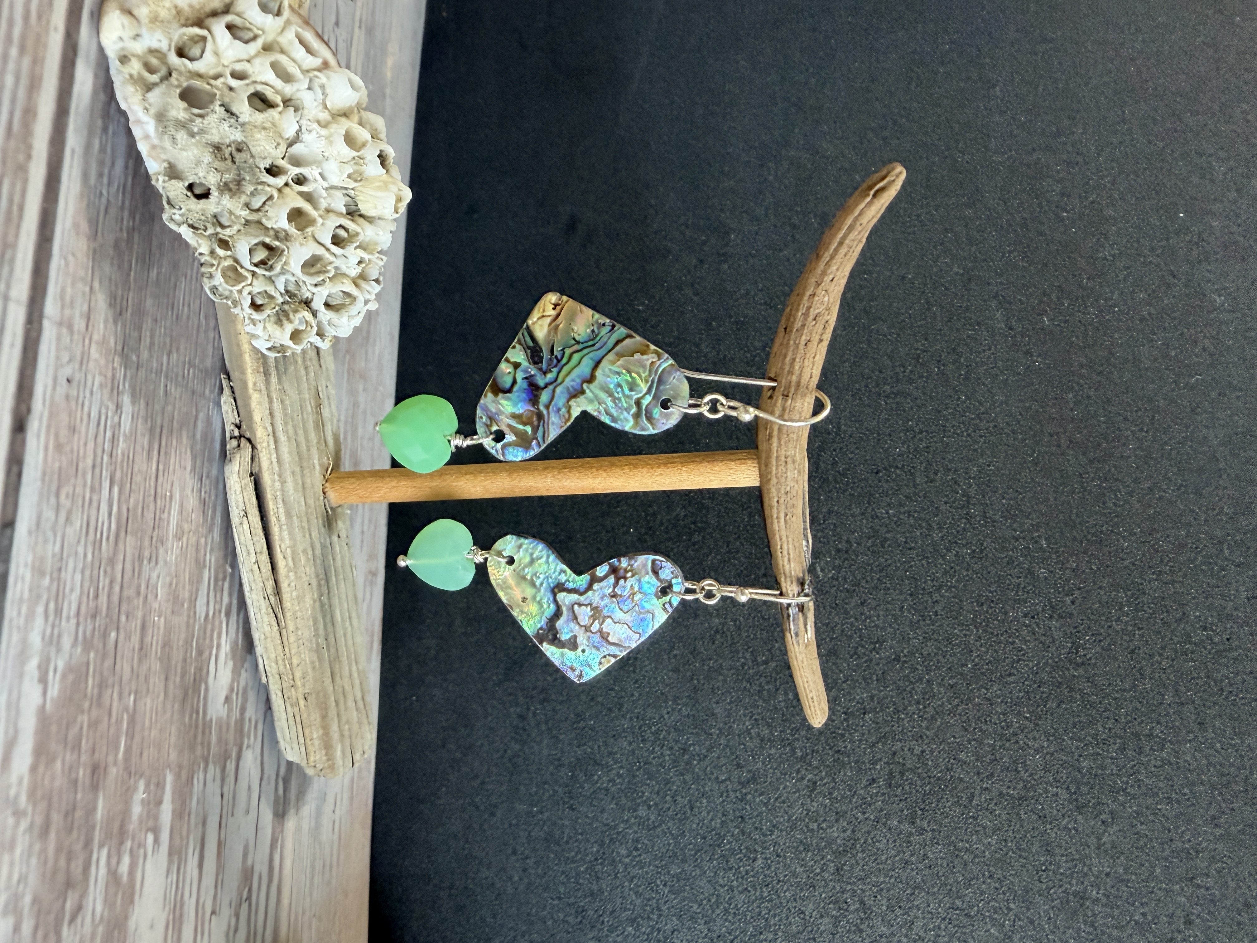 Abalone Heart Earrings with Chrysoprase  thumbnail 7