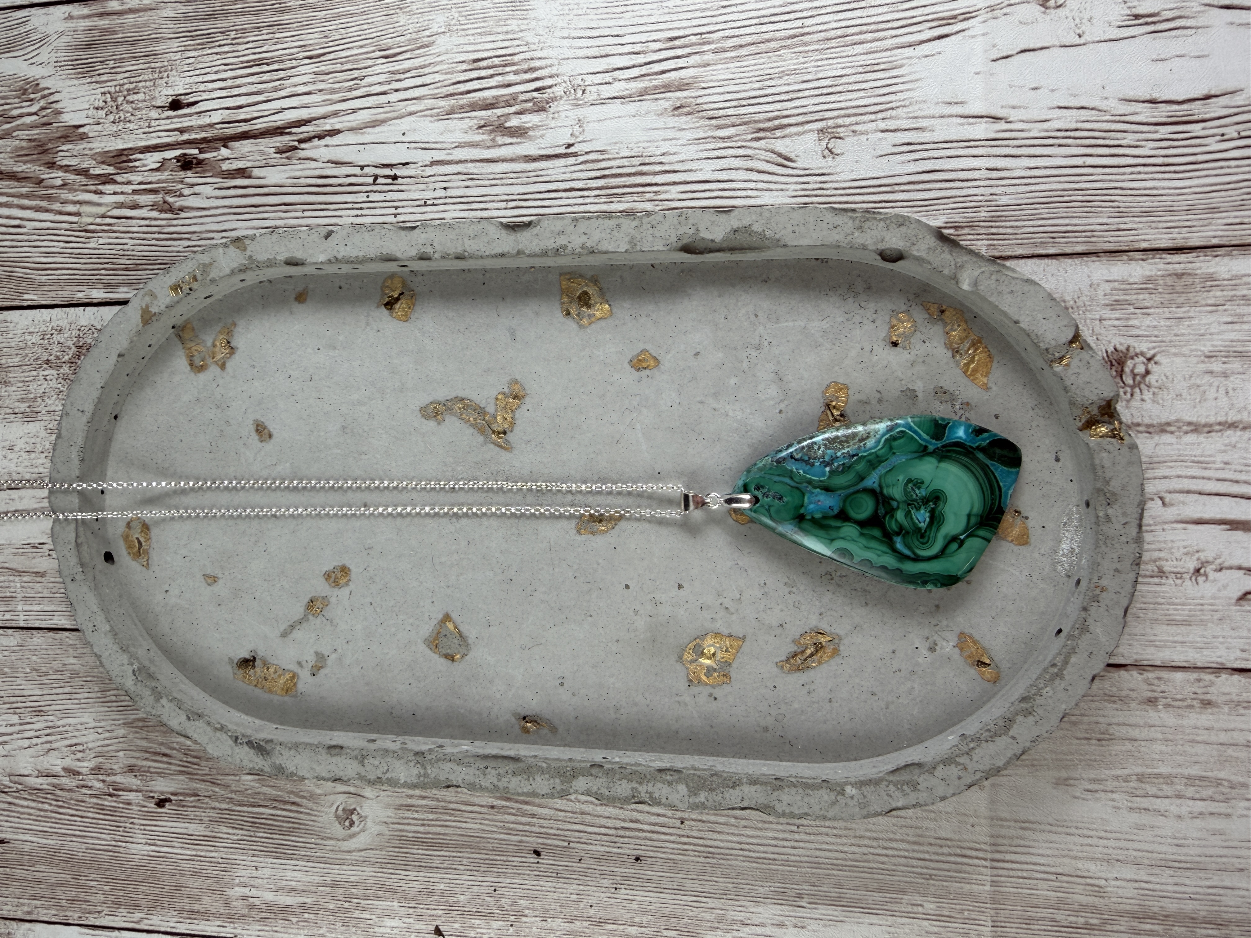 Chrysocolla Malachite Sterling Silver Pendant Necklace, Handmade thumbnail 6