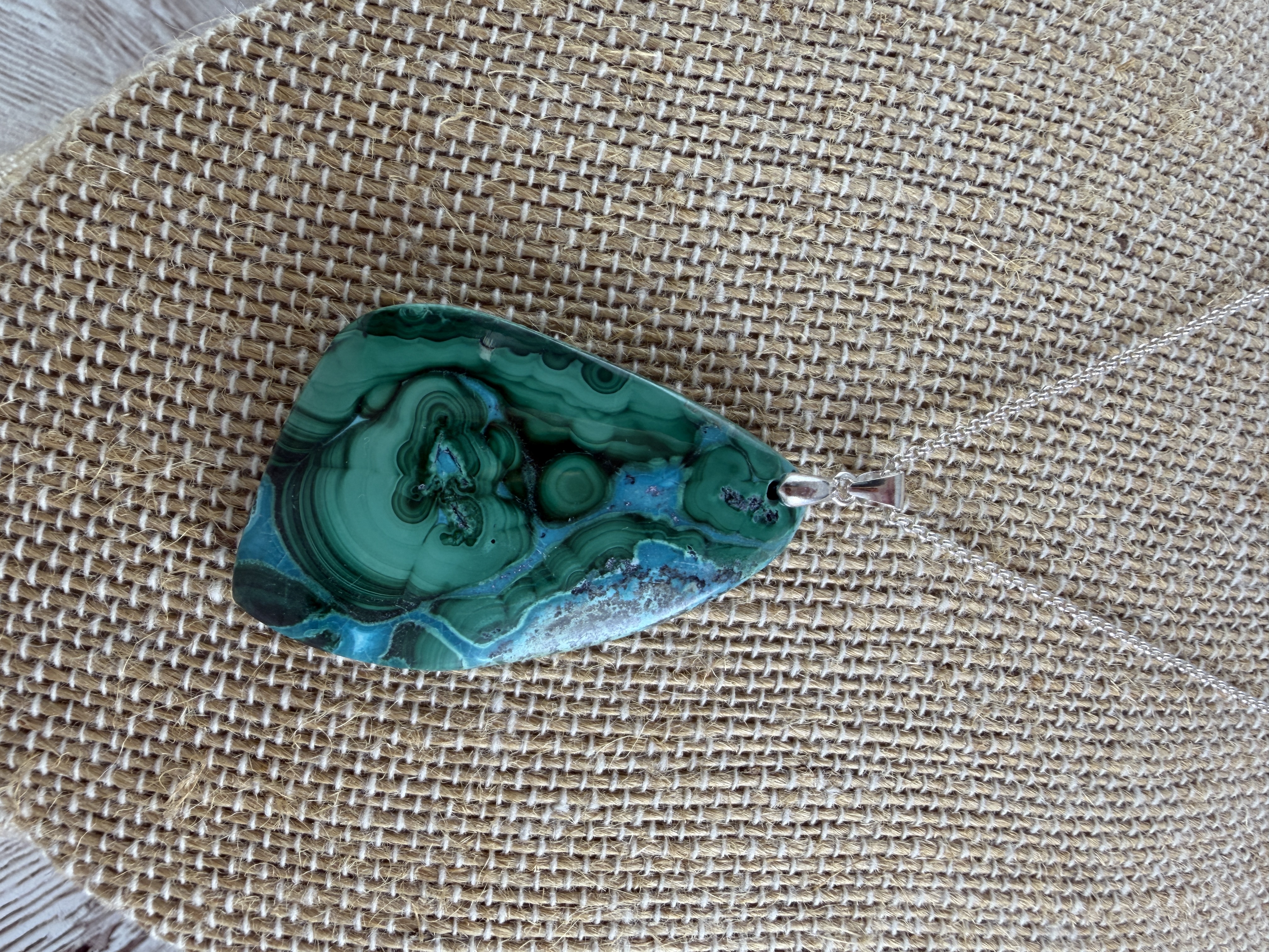 Chrysocolla Malachite Sterling Silver Pendant Necklace, Handmade thumbnail 3