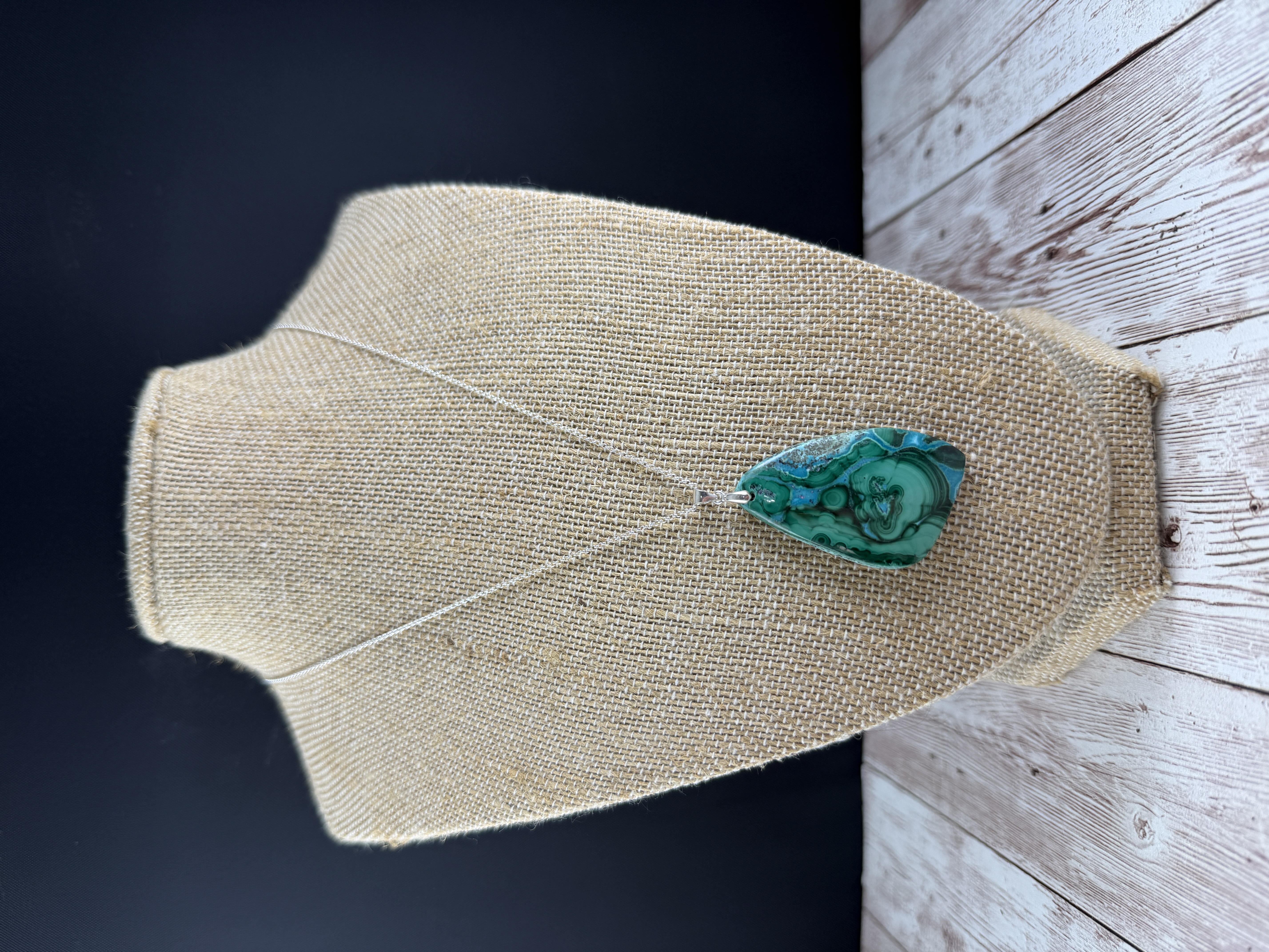 Chrysocolla Malachite Sterling Silver Pendant Necklace, Handmade thumbnail 2