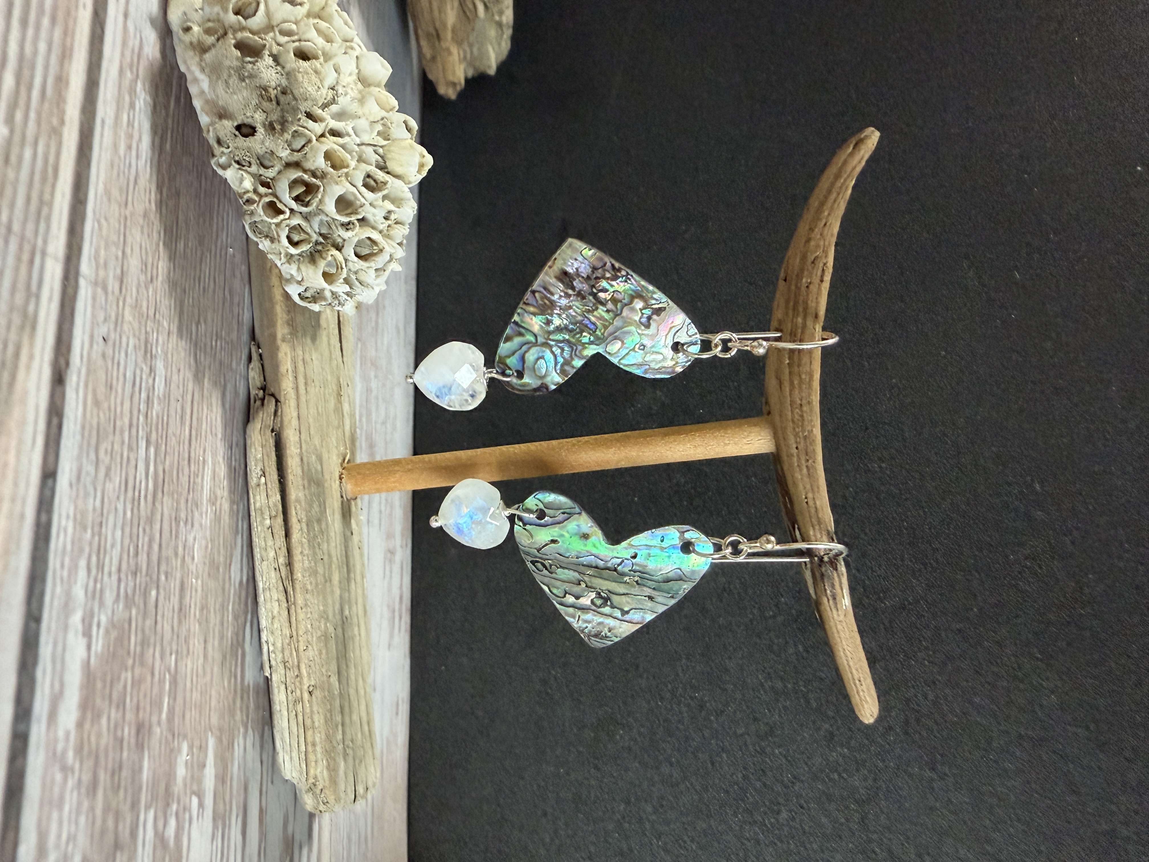 Abalone Heart Earrings with Moonstone  thumbnail 7