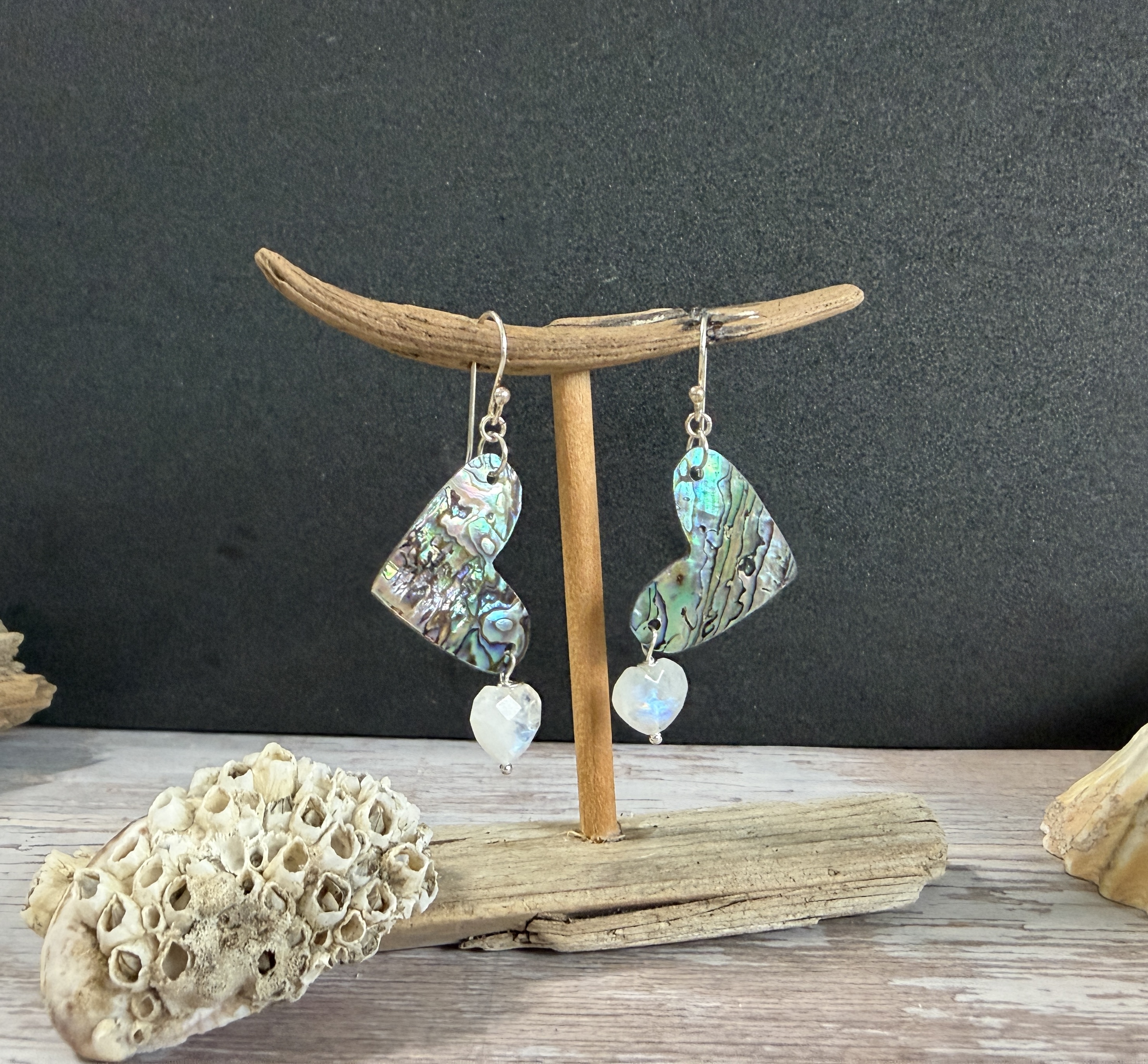 Abalone Heart Earrings with Moonstone  thumbnail 8