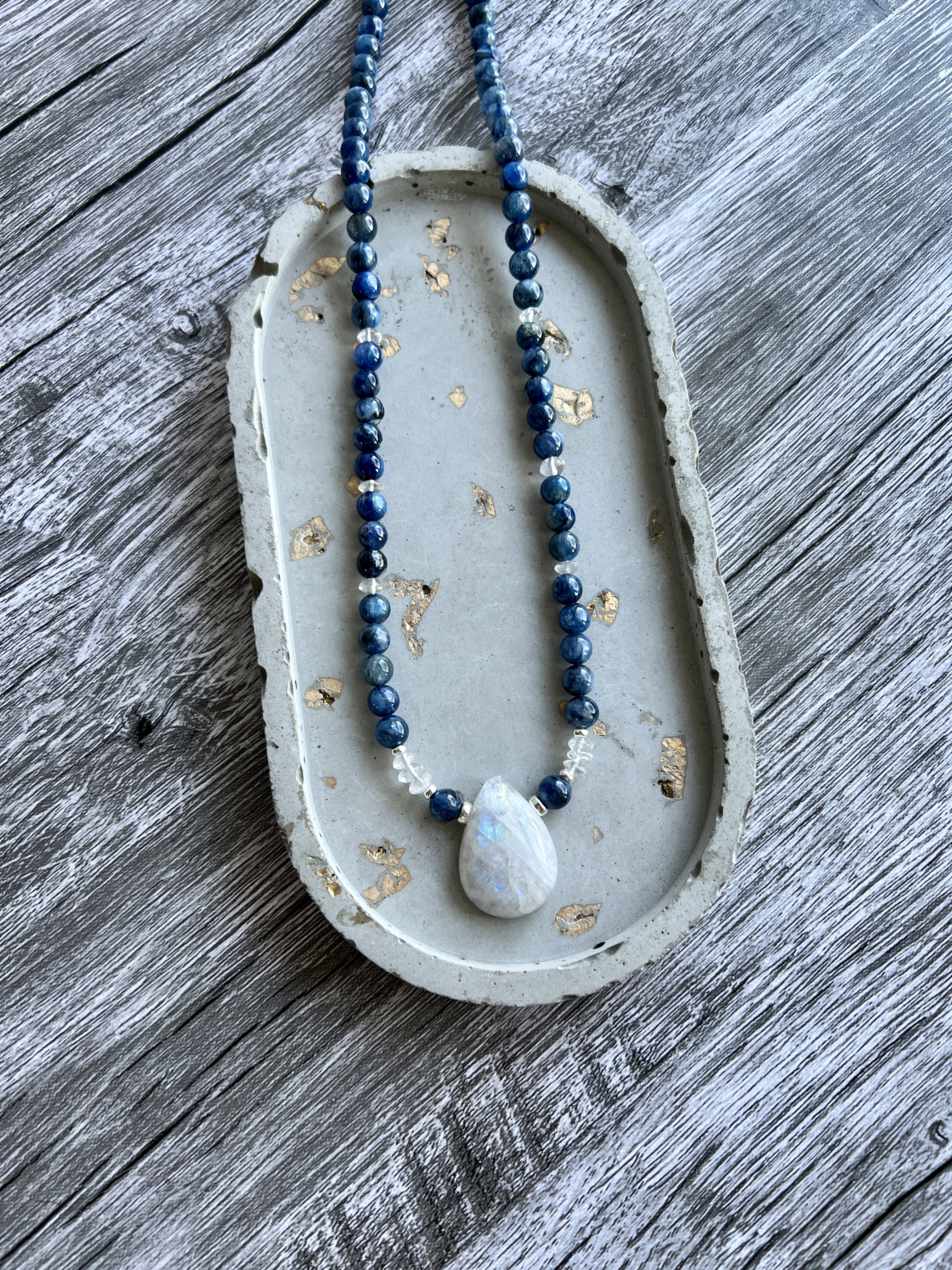 Moonstone and Kyanite Gemstone Necklace, Sterling Silver Accents thumbnail 4