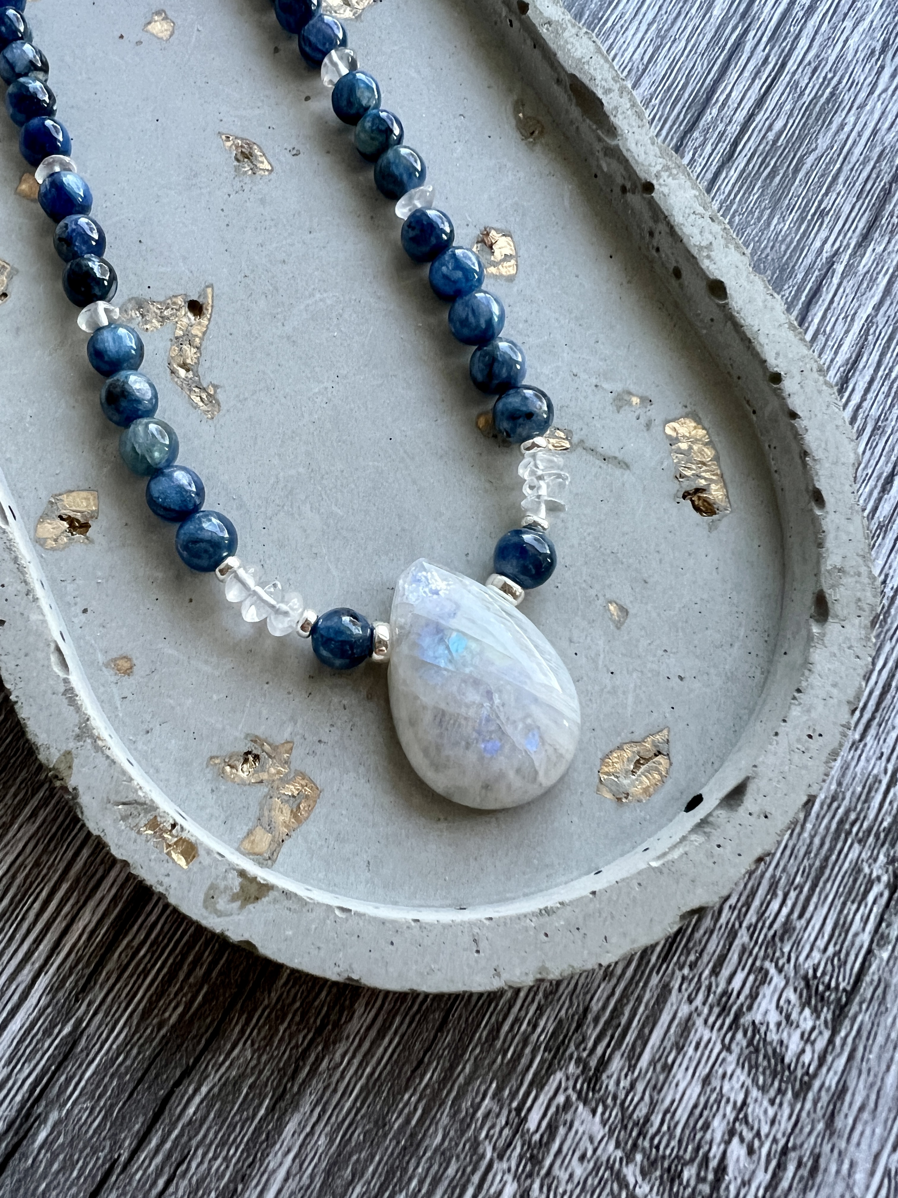 Moonstone and Kyanite Gemstone Necklace, Sterling Silver Accents thumbnail 5