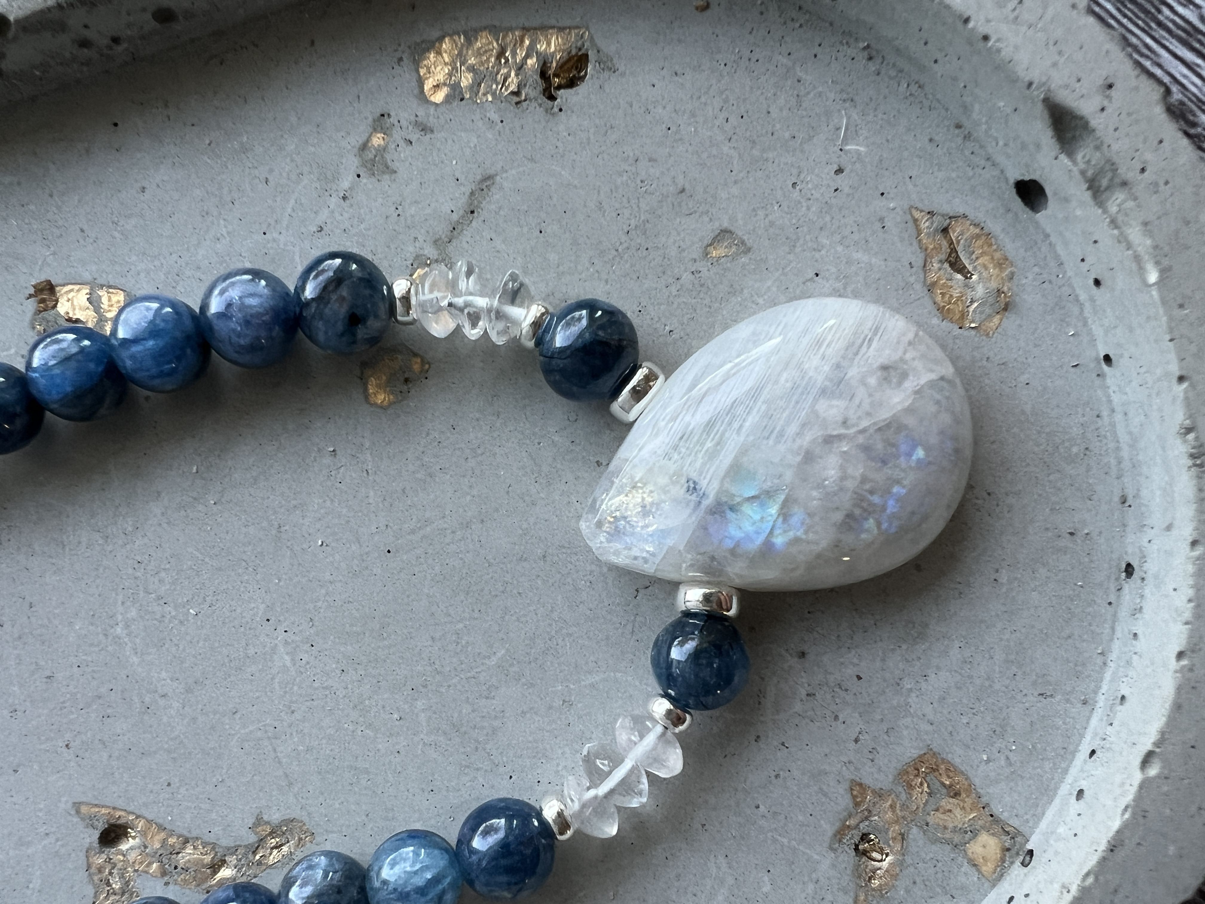 Moonstone and Kyanite Gemstone Necklace, Sterling Silver Accents thumbnail 3
