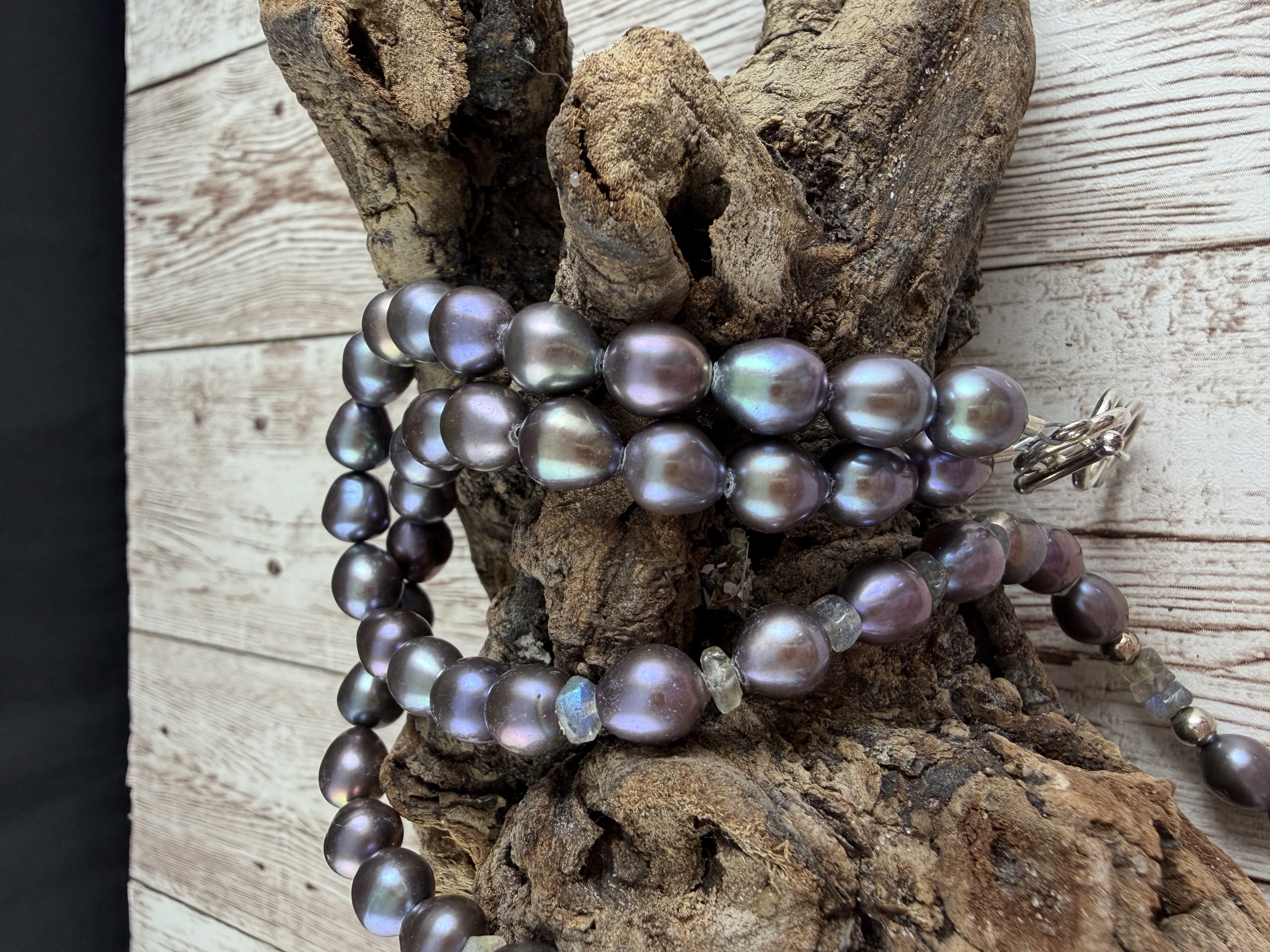 Peacock Pearl and Labradorite Necklace, Freshwater Pearls, Gemstone necklace thumbnail 9