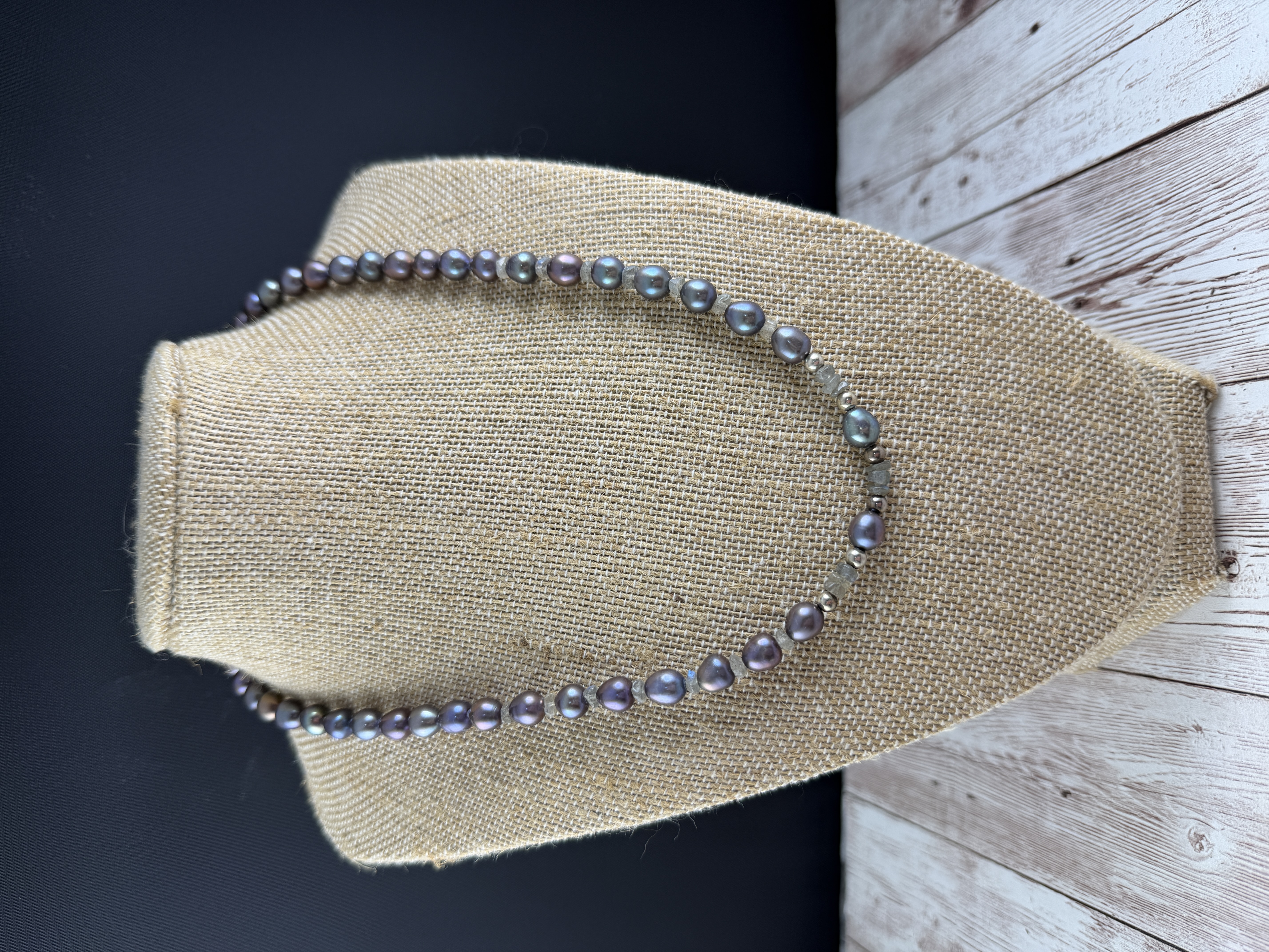 Peacock Pearl and Labradorite Necklace, Freshwater Pearls, Gemstone necklace