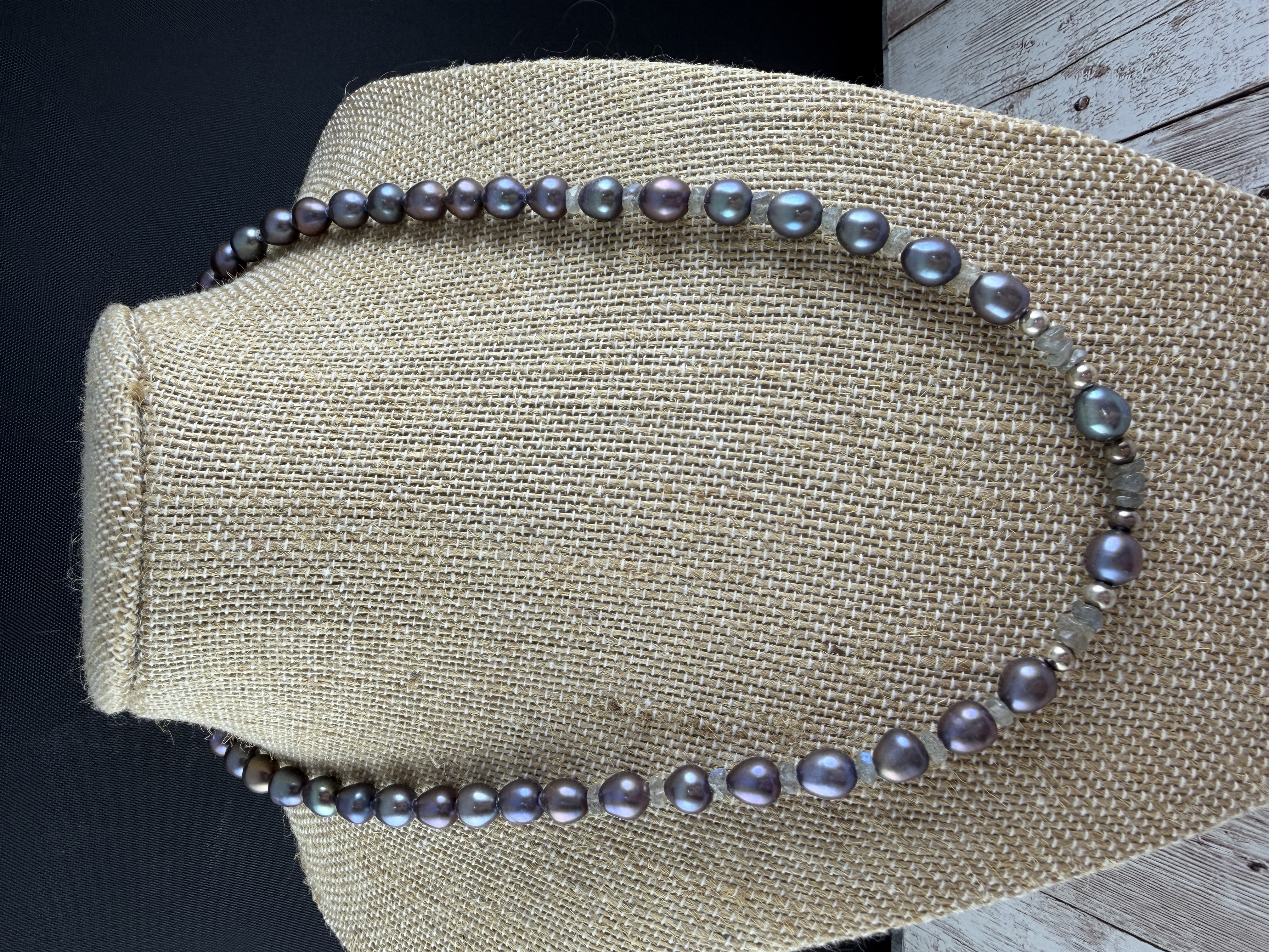 Peacock Pearl and Labradorite Necklace, Freshwater Pearls, Gemstone necklace thumbnail 2