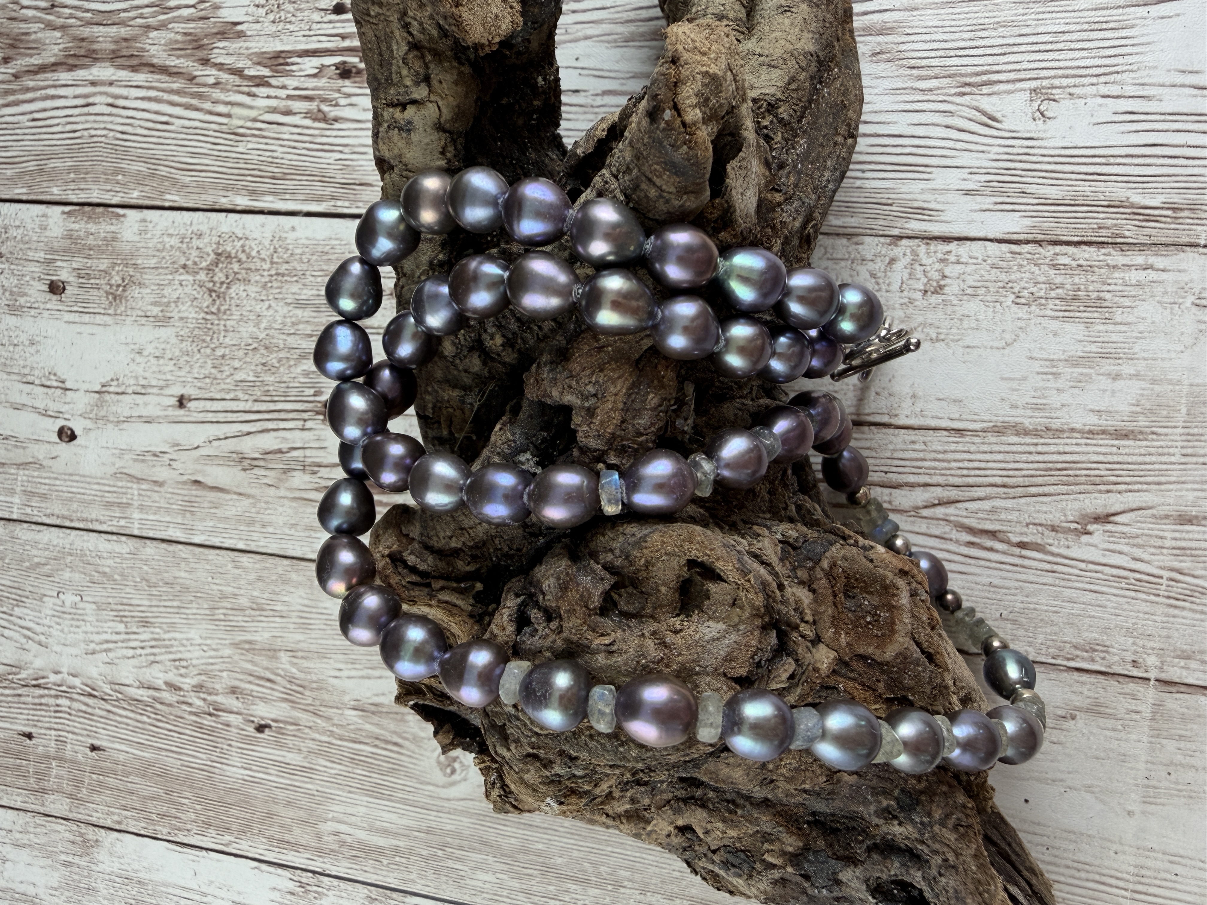 Peacock Pearl and Labradorite Necklace, Freshwater Pearls, Gemstone necklace thumbnail 8