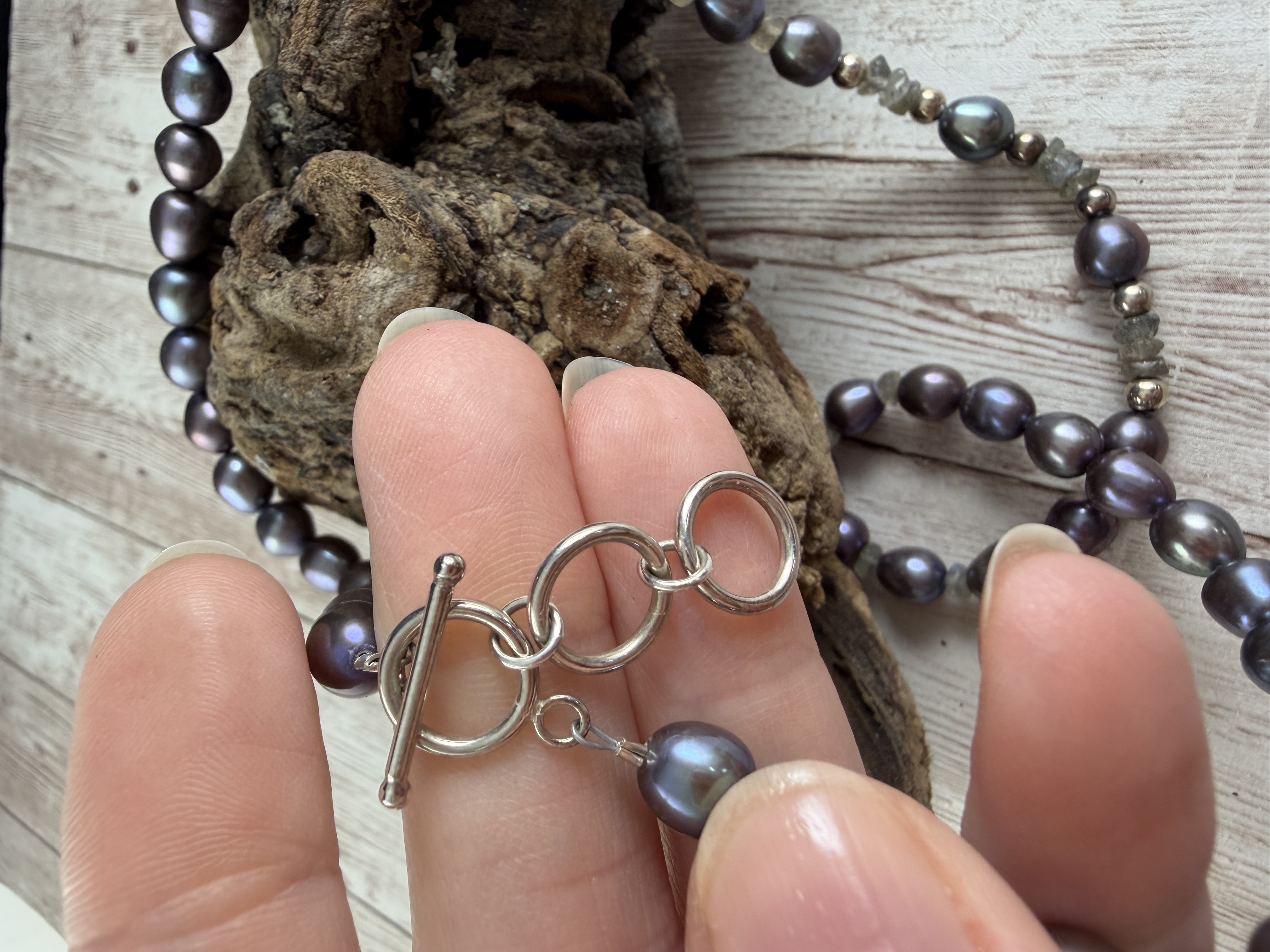 Peacock Pearl and Labradorite Necklace, Freshwater Pearls, Gemstone necklace thumbnail 7