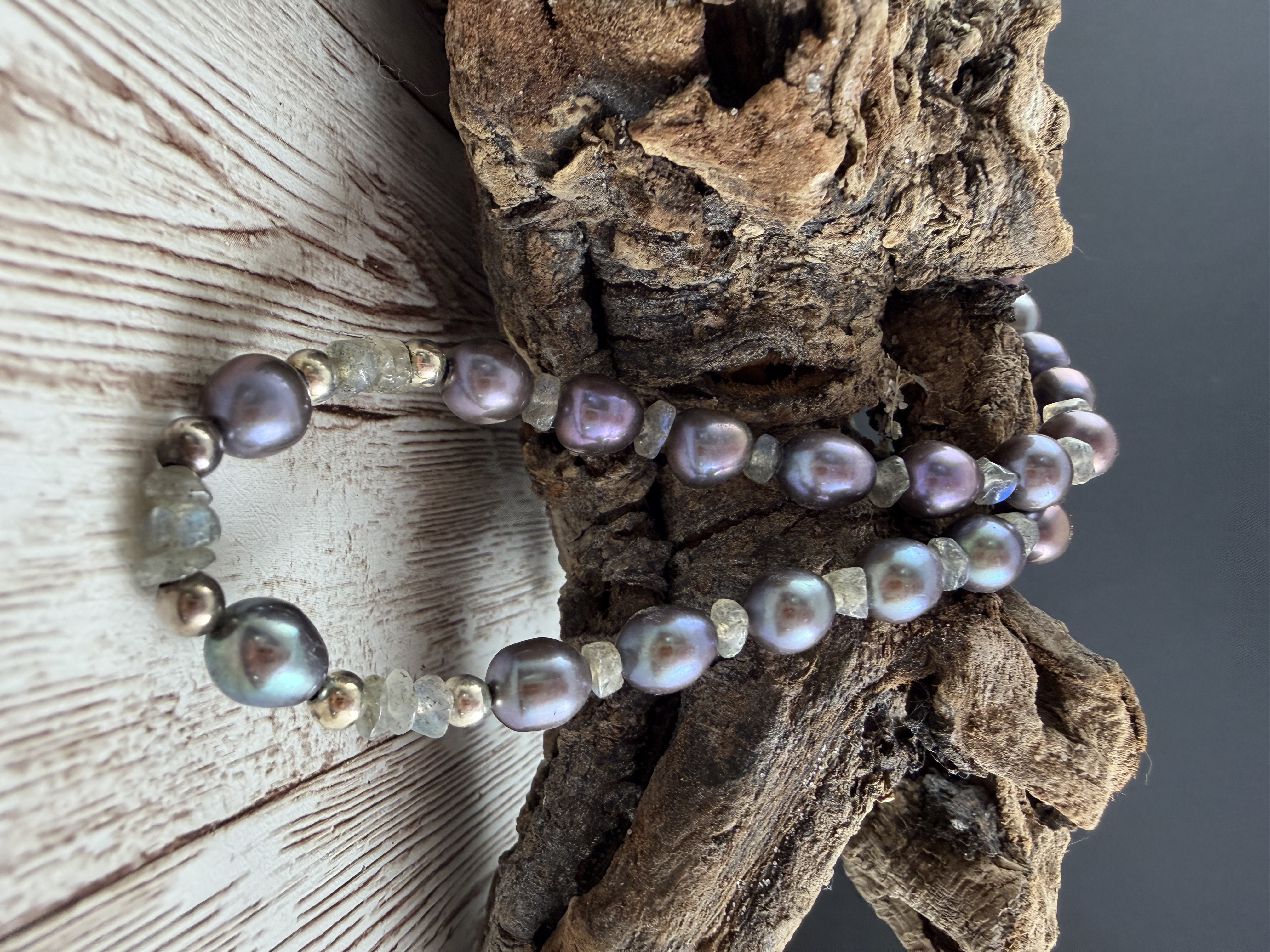 Peacock Pearl and Labradorite Necklace, Freshwater Pearls, Gemstone necklace thumbnail 6