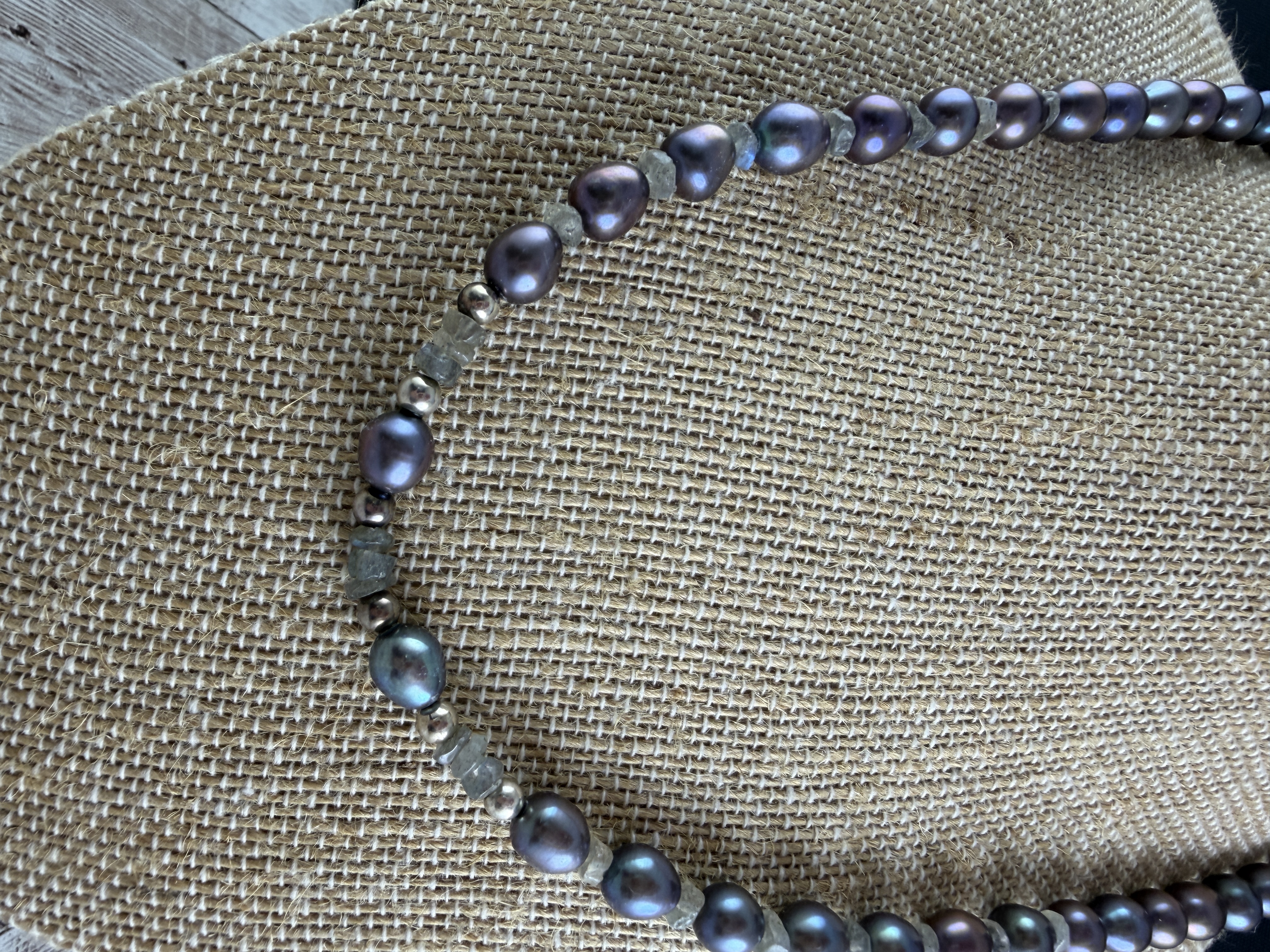 Peacock Pearl and Labradorite Necklace, Freshwater Pearls, Gemstone necklace thumbnail 3