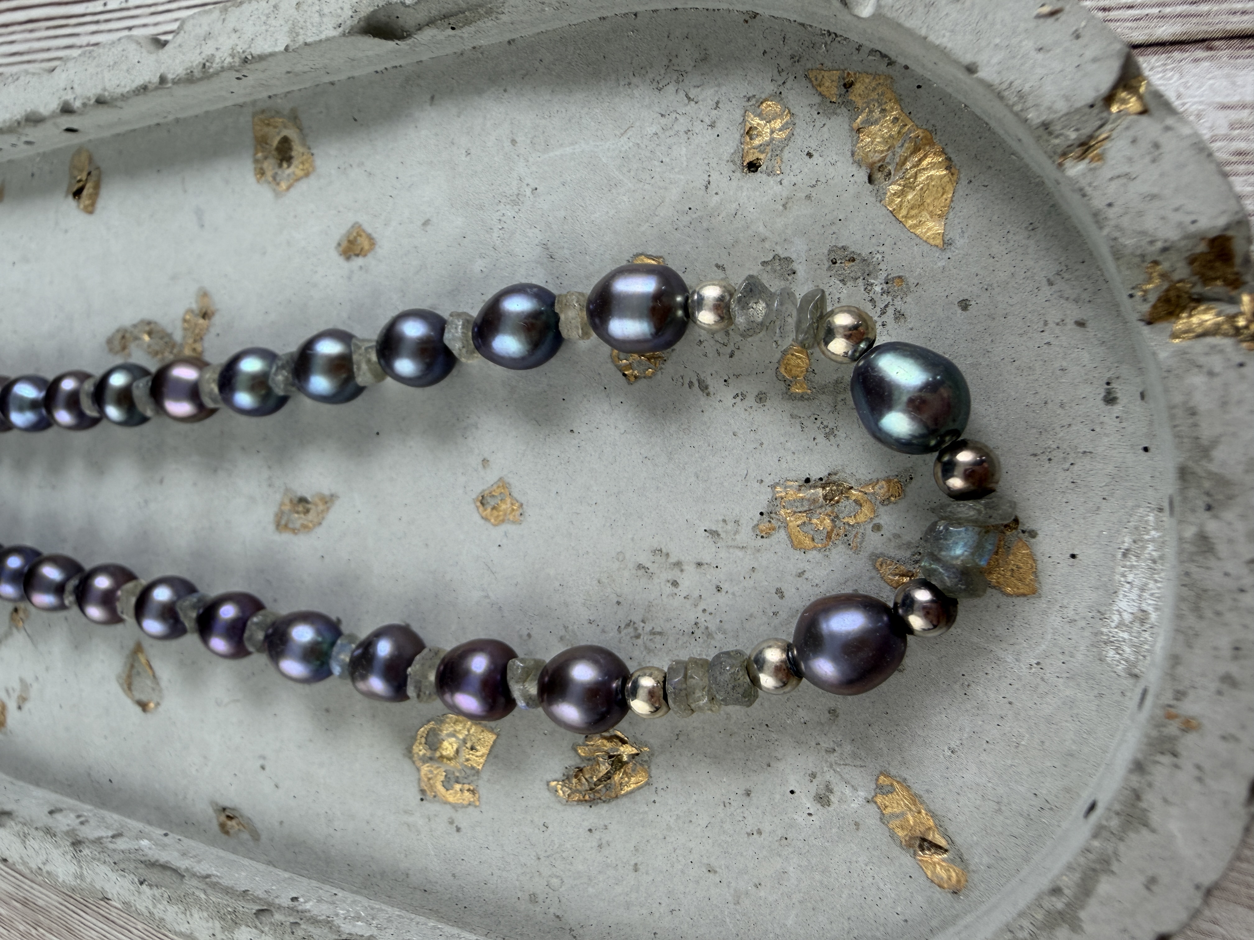 Peacock Pearl and Labradorite Necklace, Freshwater Pearls, Gemstone necklace thumbnail 5