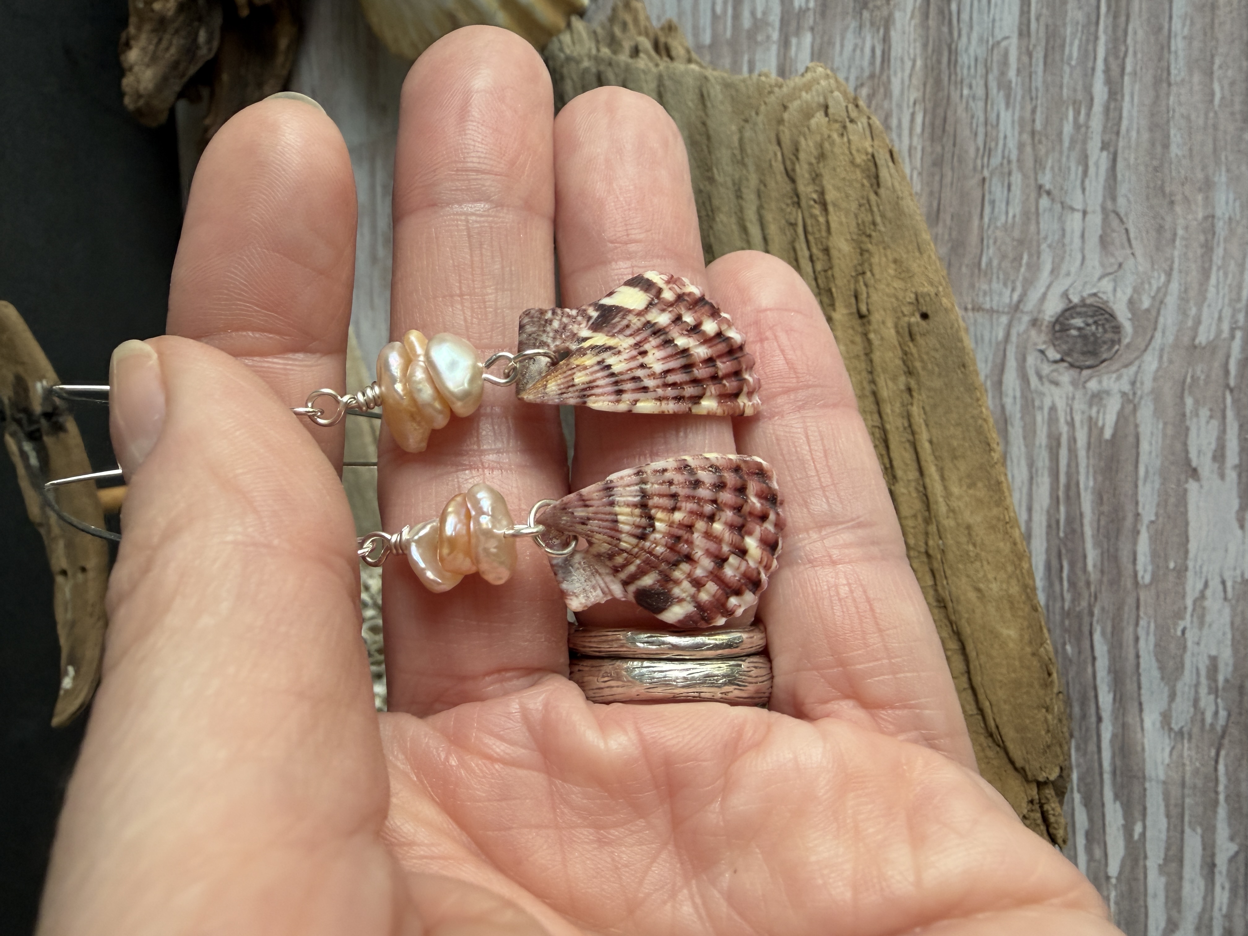 Half Shell Earrings with Heshi Pearls  thumbnail 5