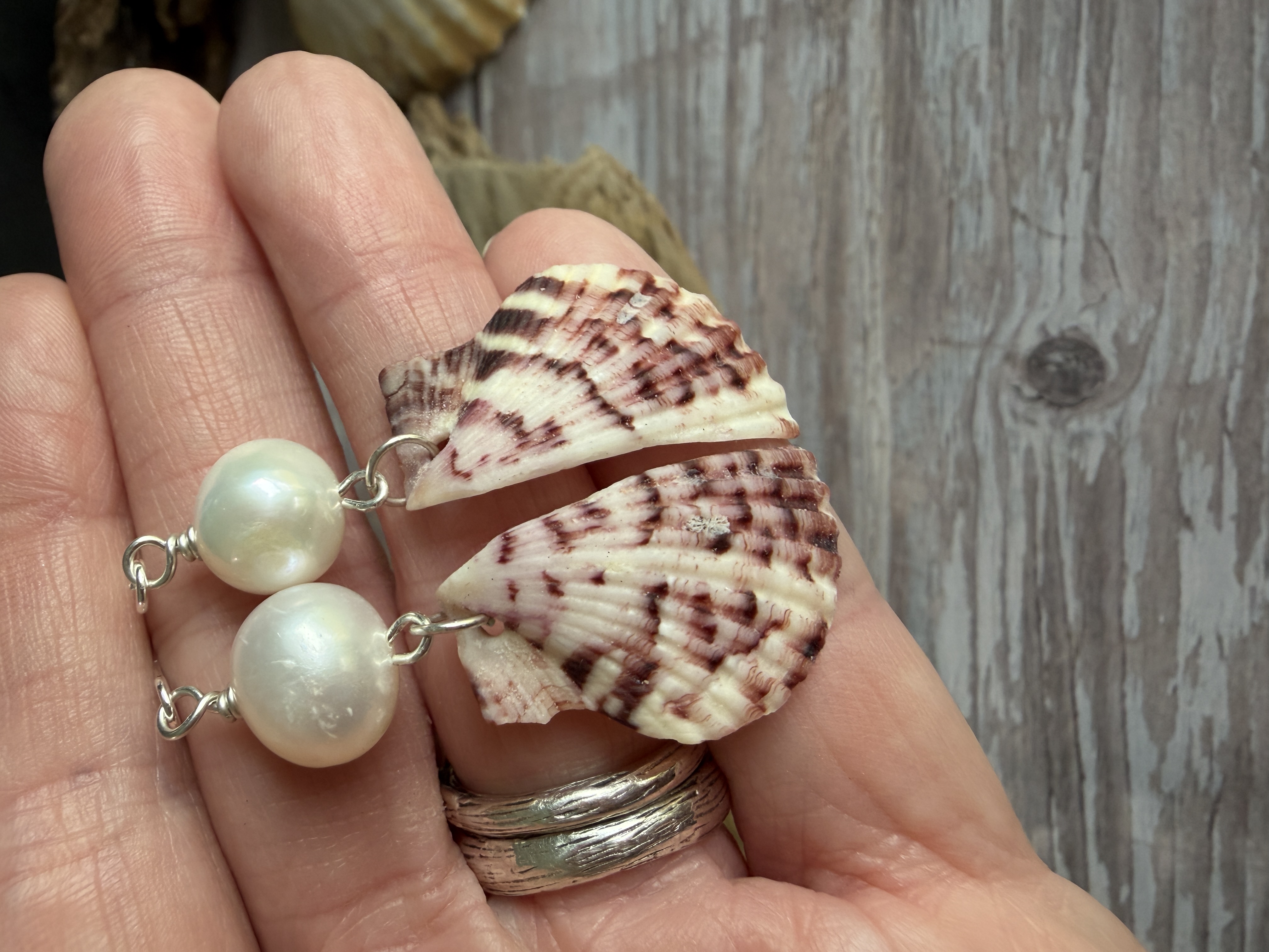 Half Shell Earrings with Pearls  thumbnail 3