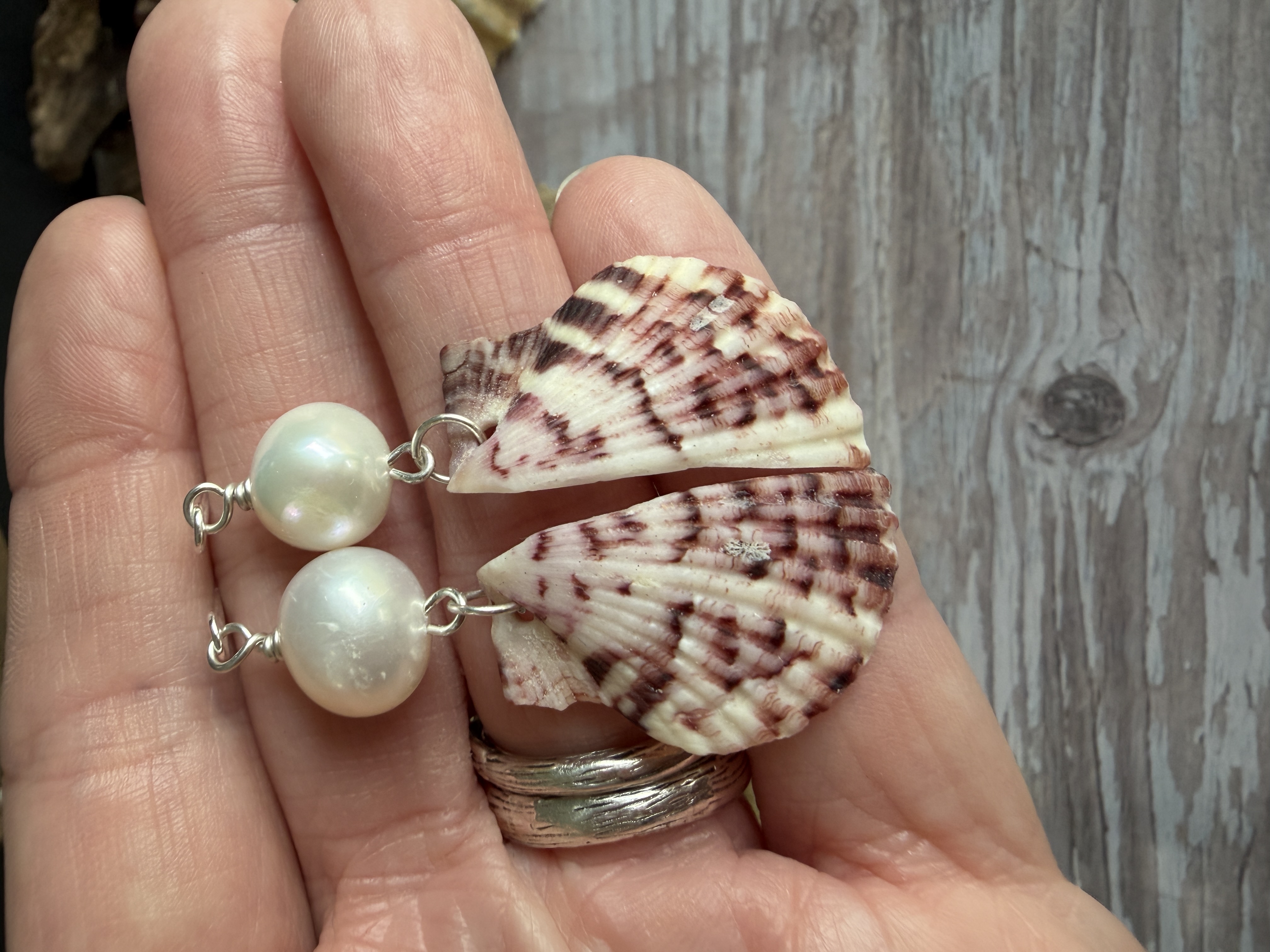 Half Shell Earrings with Pearls  thumbnail 2