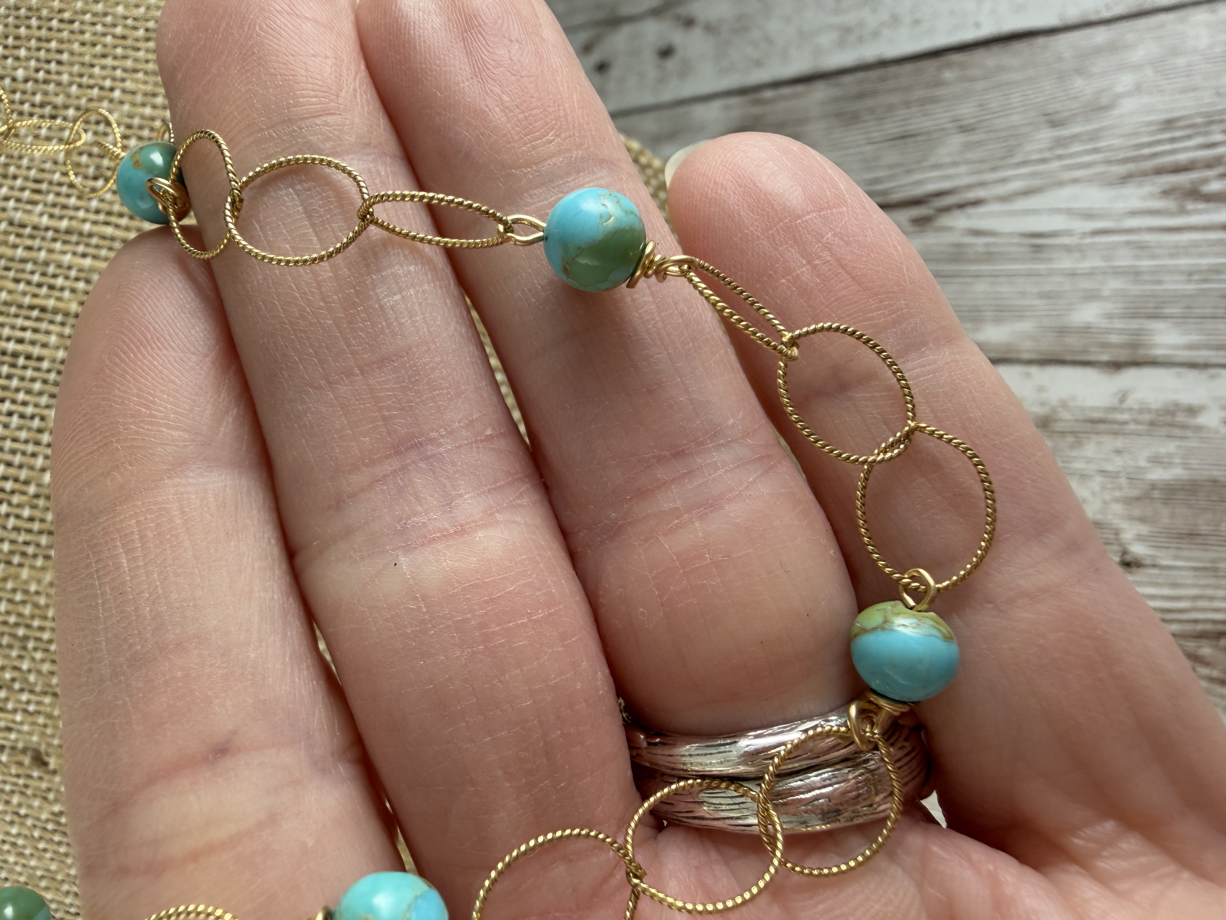 Kingman Turquoise and 14k Gold Filled Necklace, 20 inch thumbnail 4