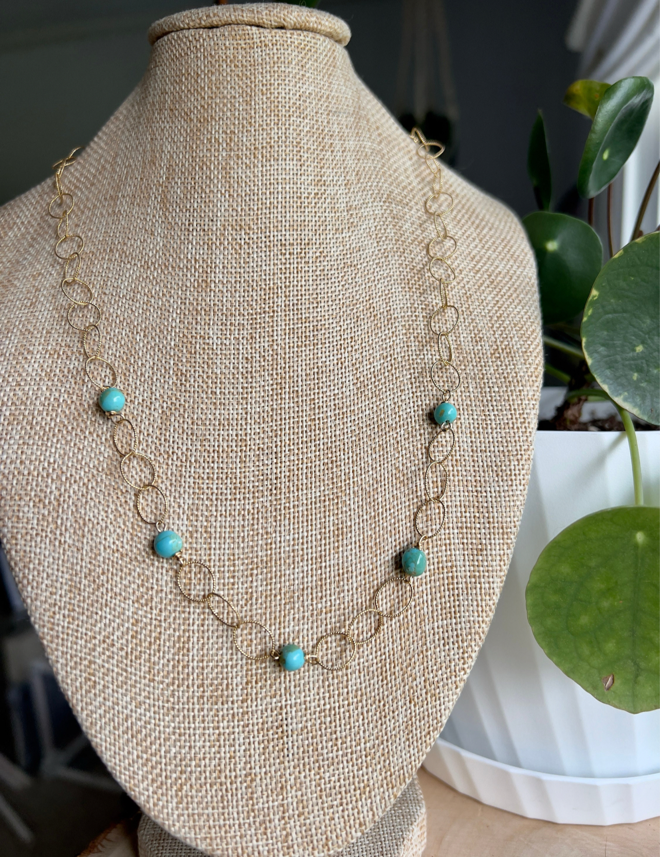 Kingman Turquoise and 14k Gold Filled Necklace, 20 inch