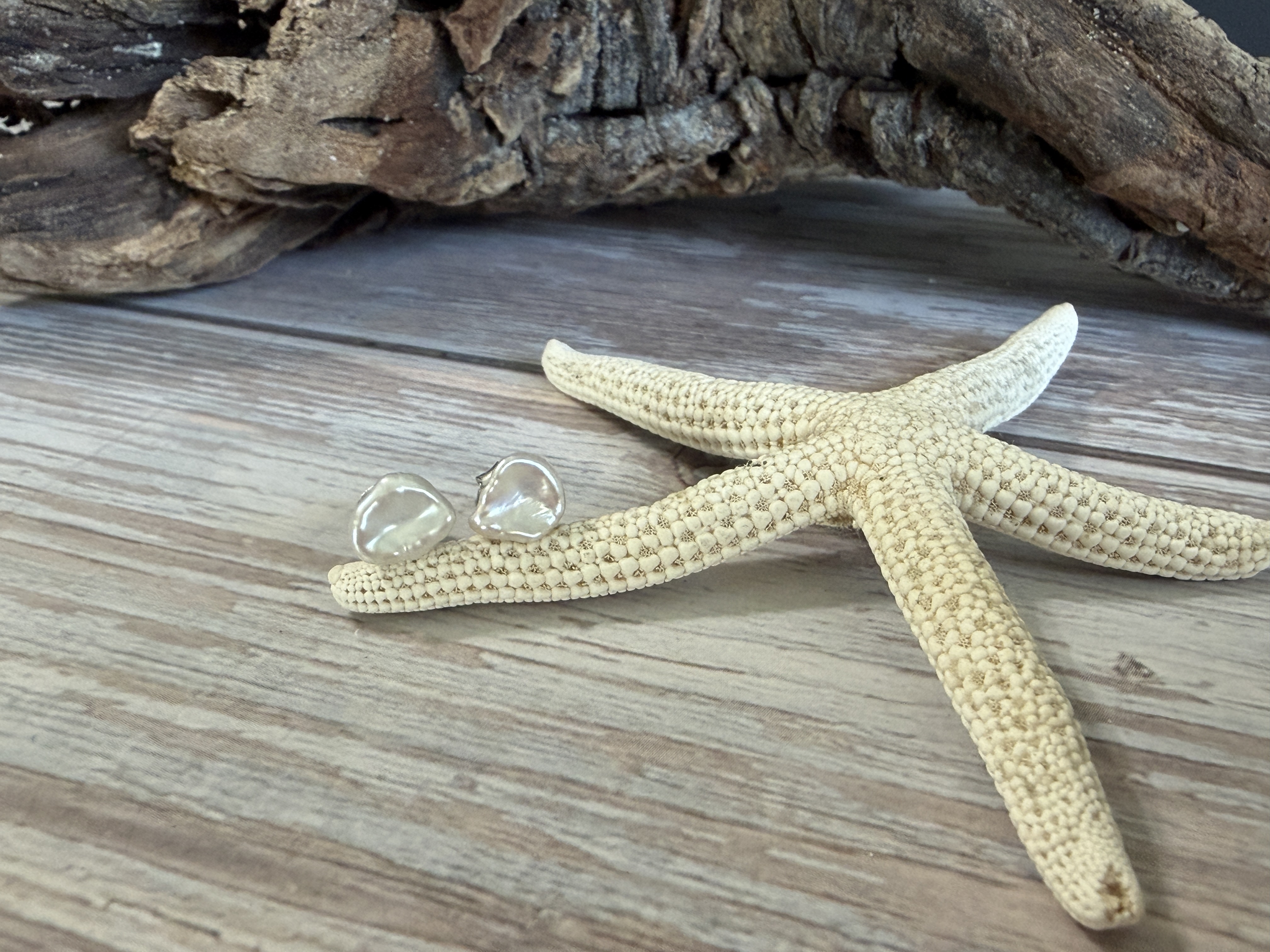 Keshi Pearl Studs No. 2 — handmade earrings by Geena Dykes at Taylor And Caroline, made with Pearls, Sterling silver 