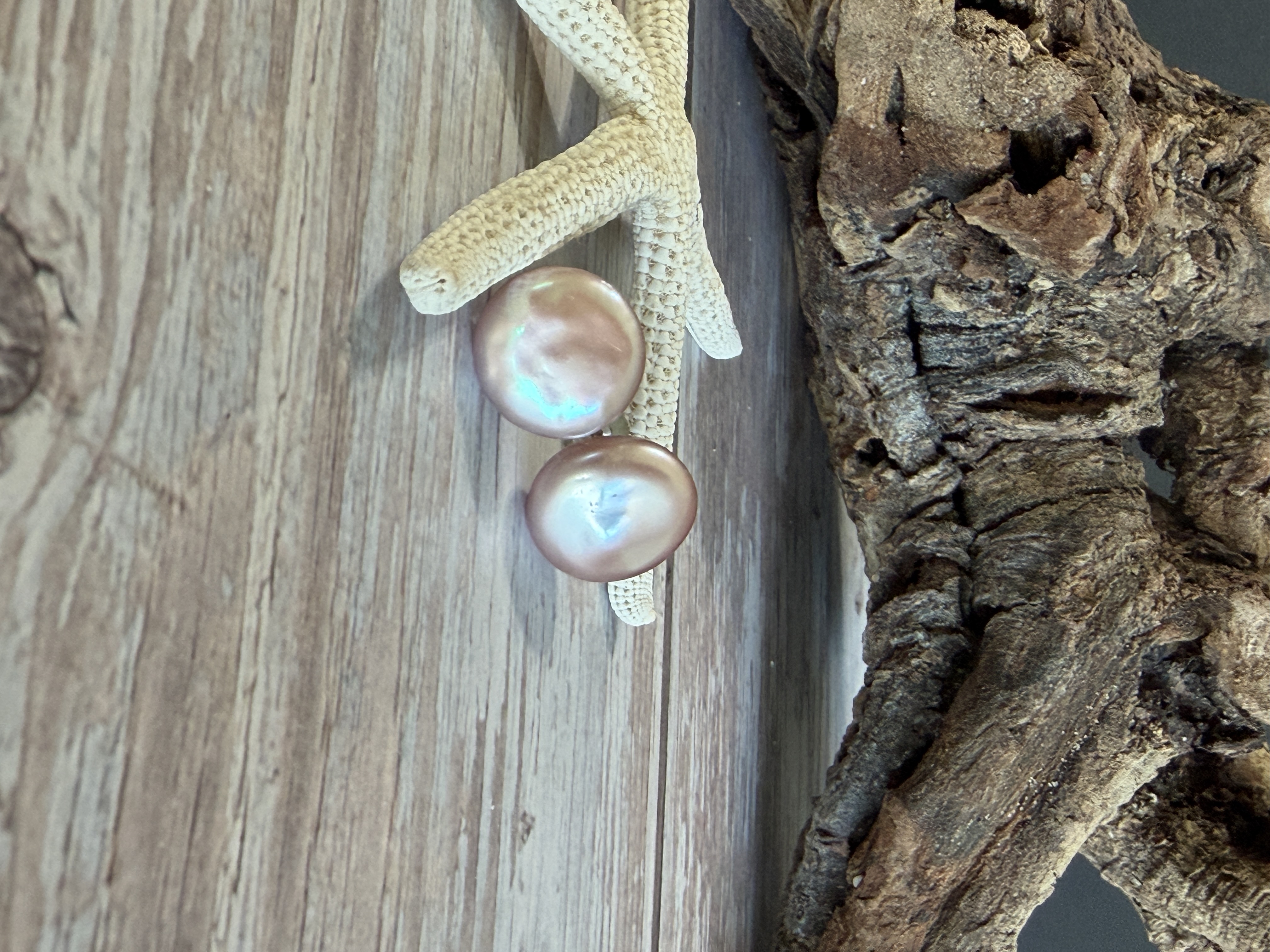 Pink Coin Pearl Studs No. 2 — handmade earrings by Geena Dykes at Taylor And Caroline, made with Pearls, Sterling silver 