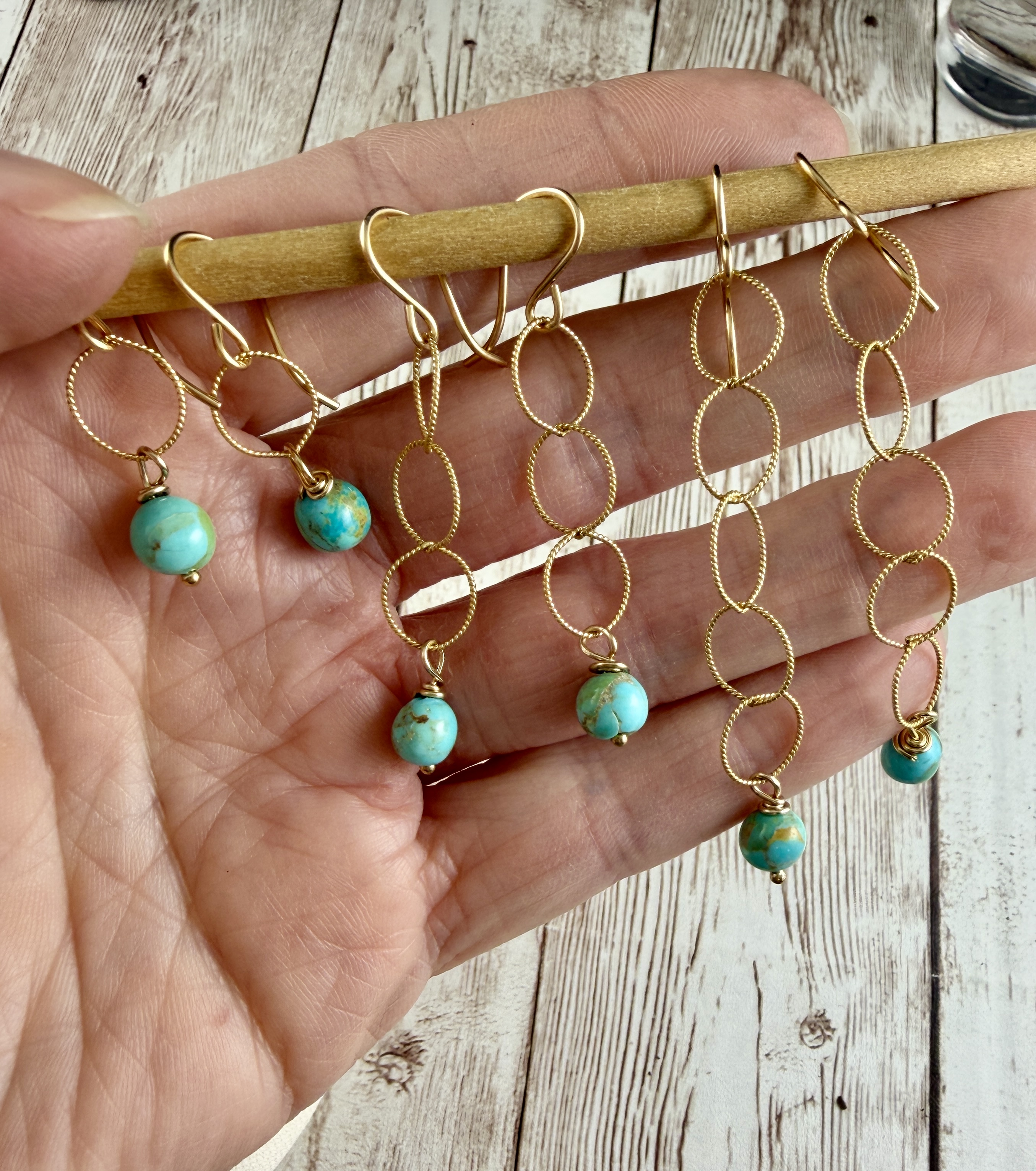 Kingman Turquoise Dangle Earrings – 14K Gold Filled, Handmade thumbnail 10