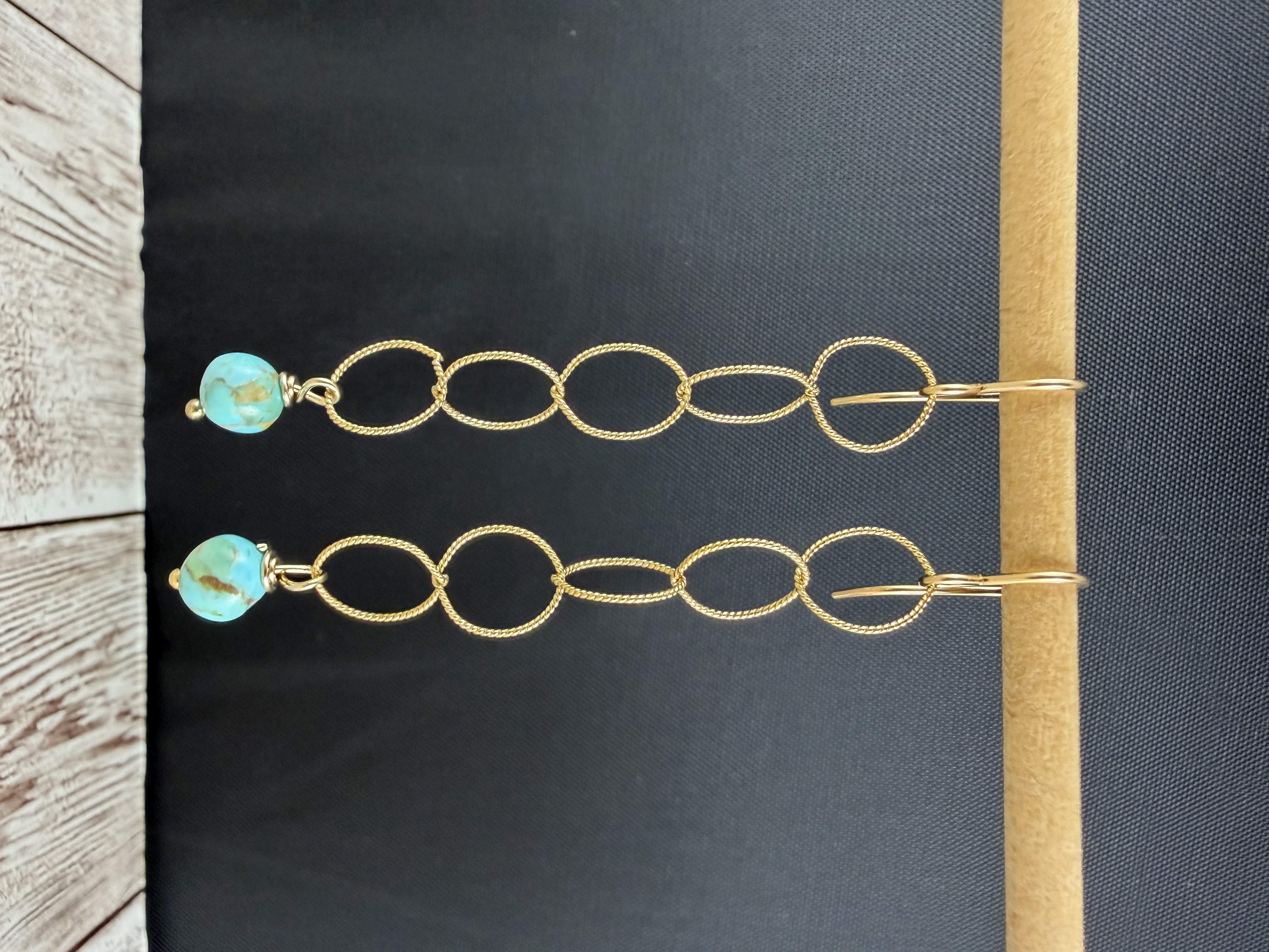 Kingman Turquoise Dangle Earrings – 14K Gold Filled, Handmade thumbnail 4