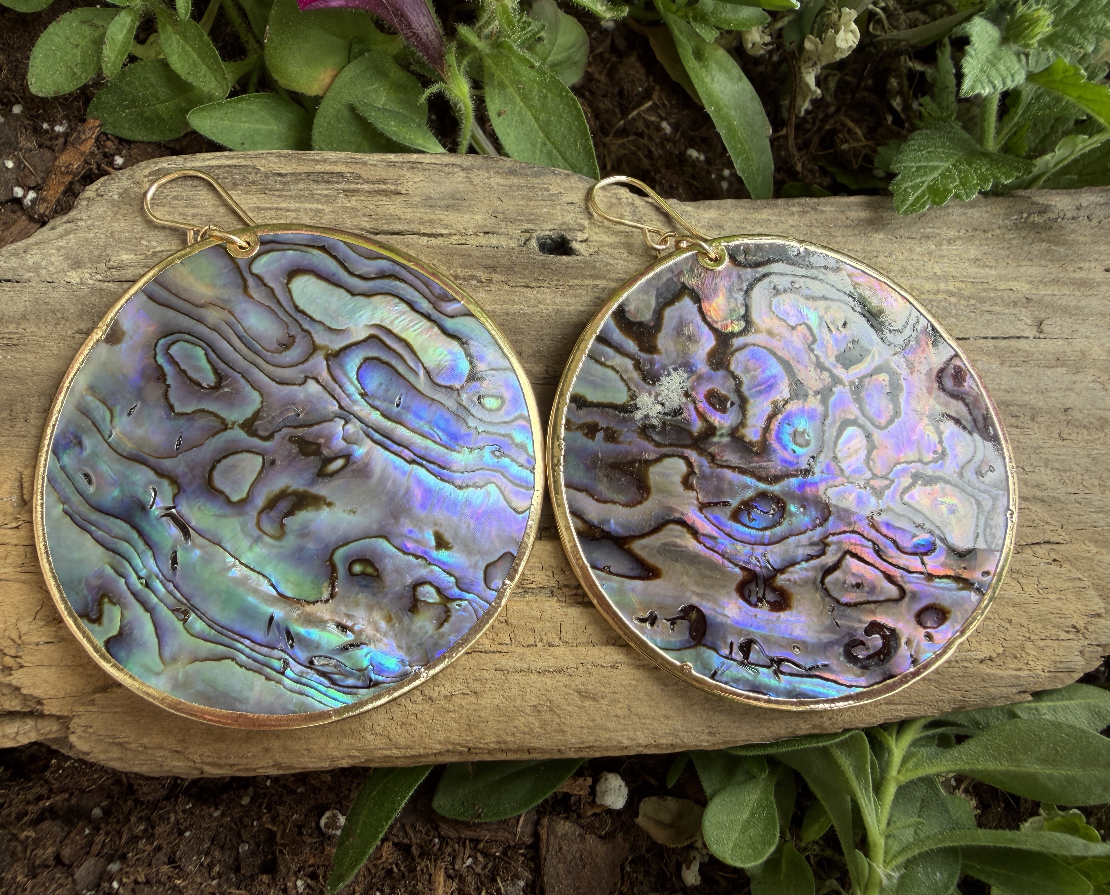 Large Gold Rimmed Abalone Earrings No. 2 thumbnail 5