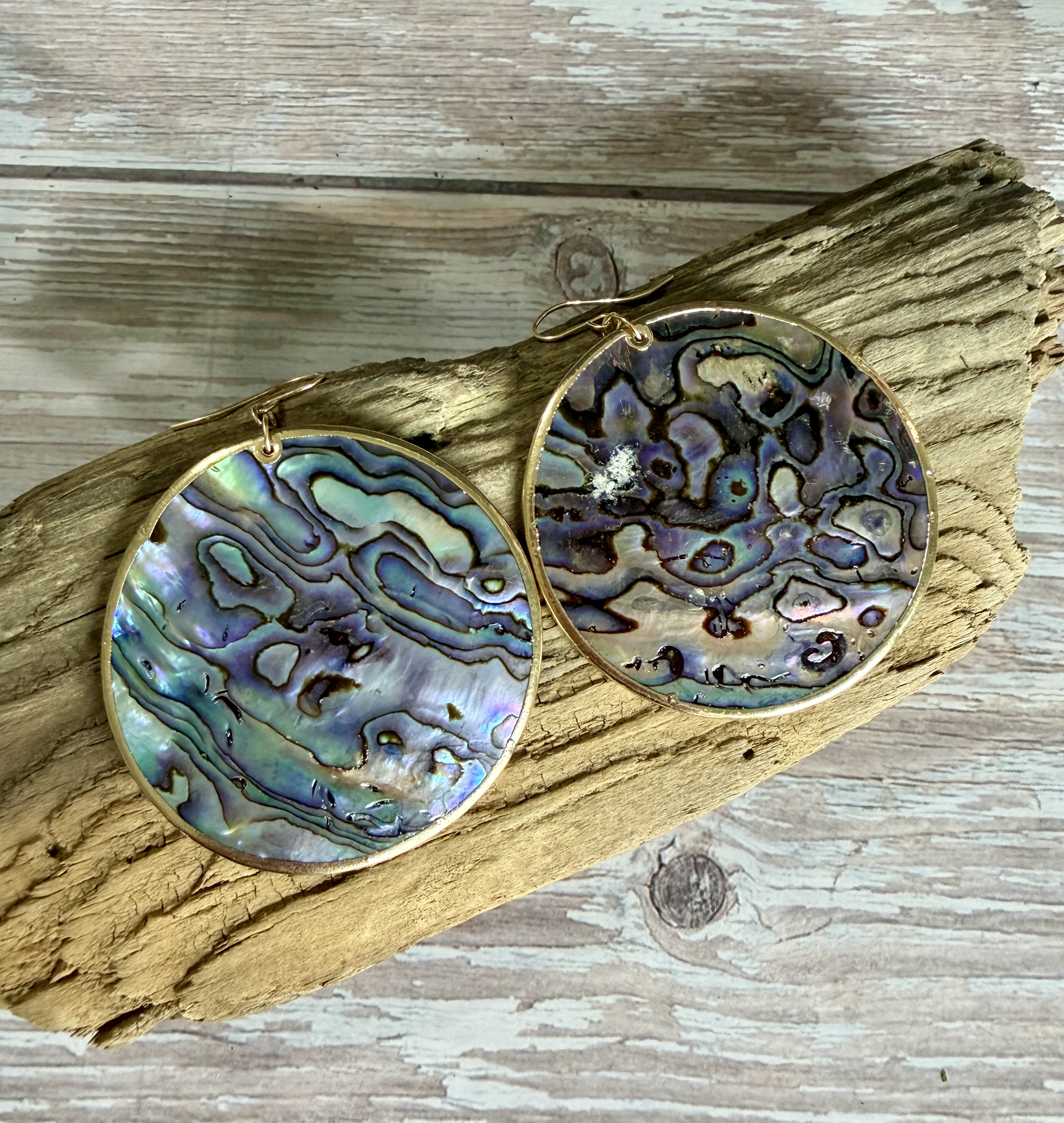 Large Gold Rimmed Abalone Earrings No. 2 thumbnail 4