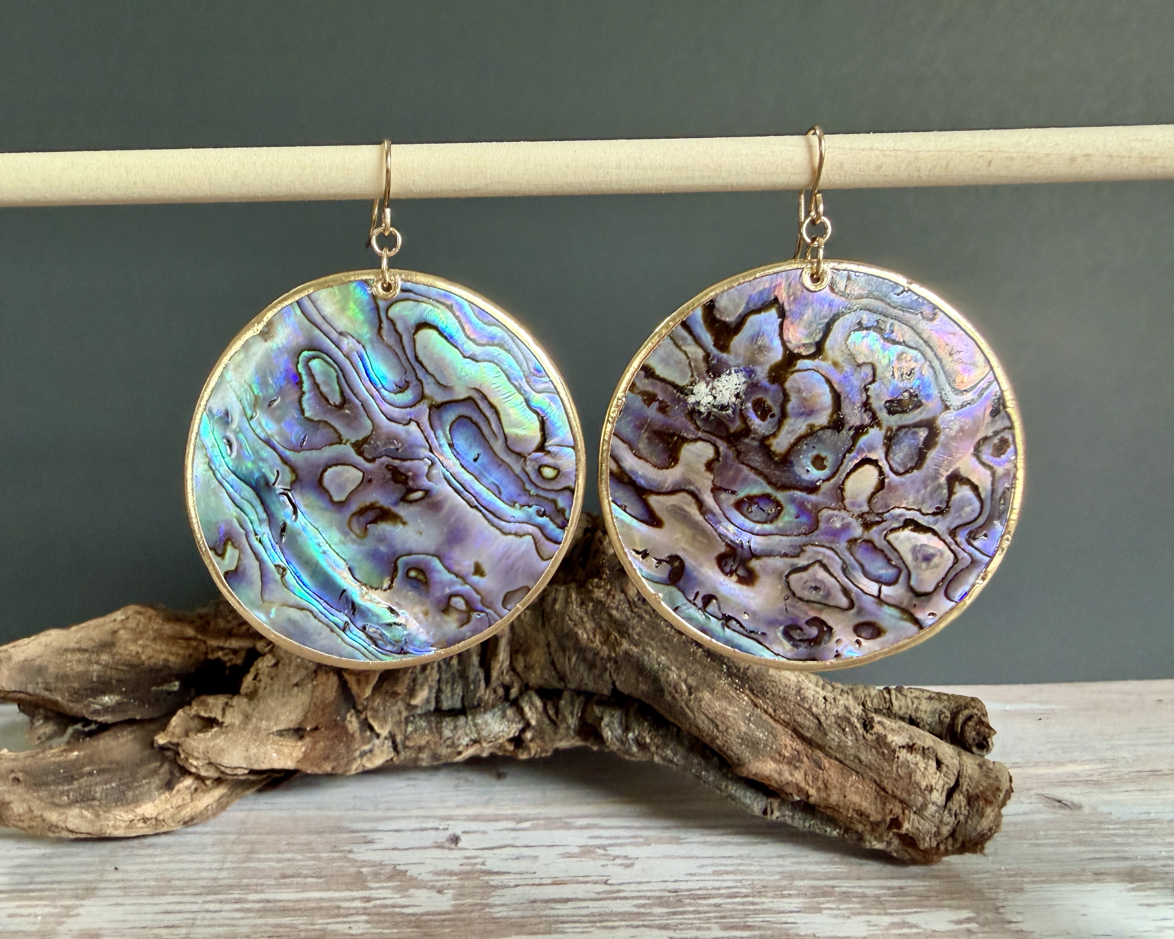 Large Gold Rimmed Abalone Earrings No. 2 thumbnail 2
