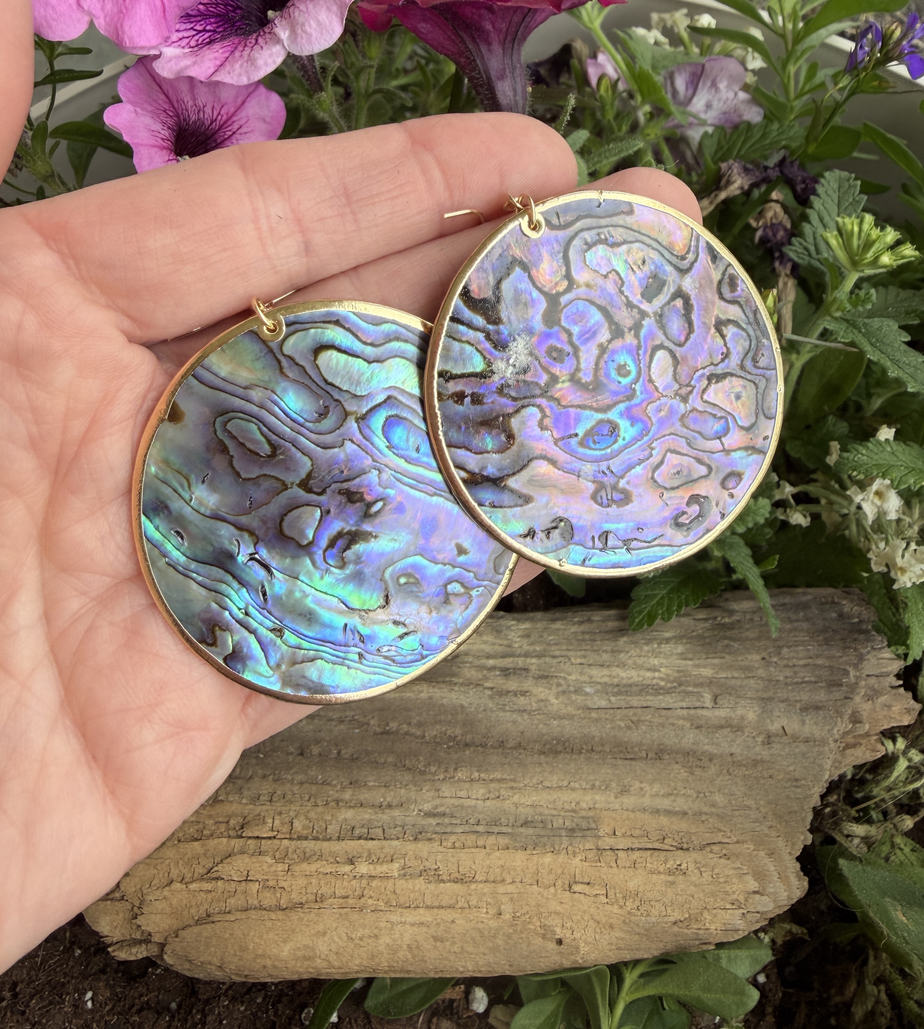 Large Gold Rimmed Abalone Earrings No. 2 thumbnail 6
