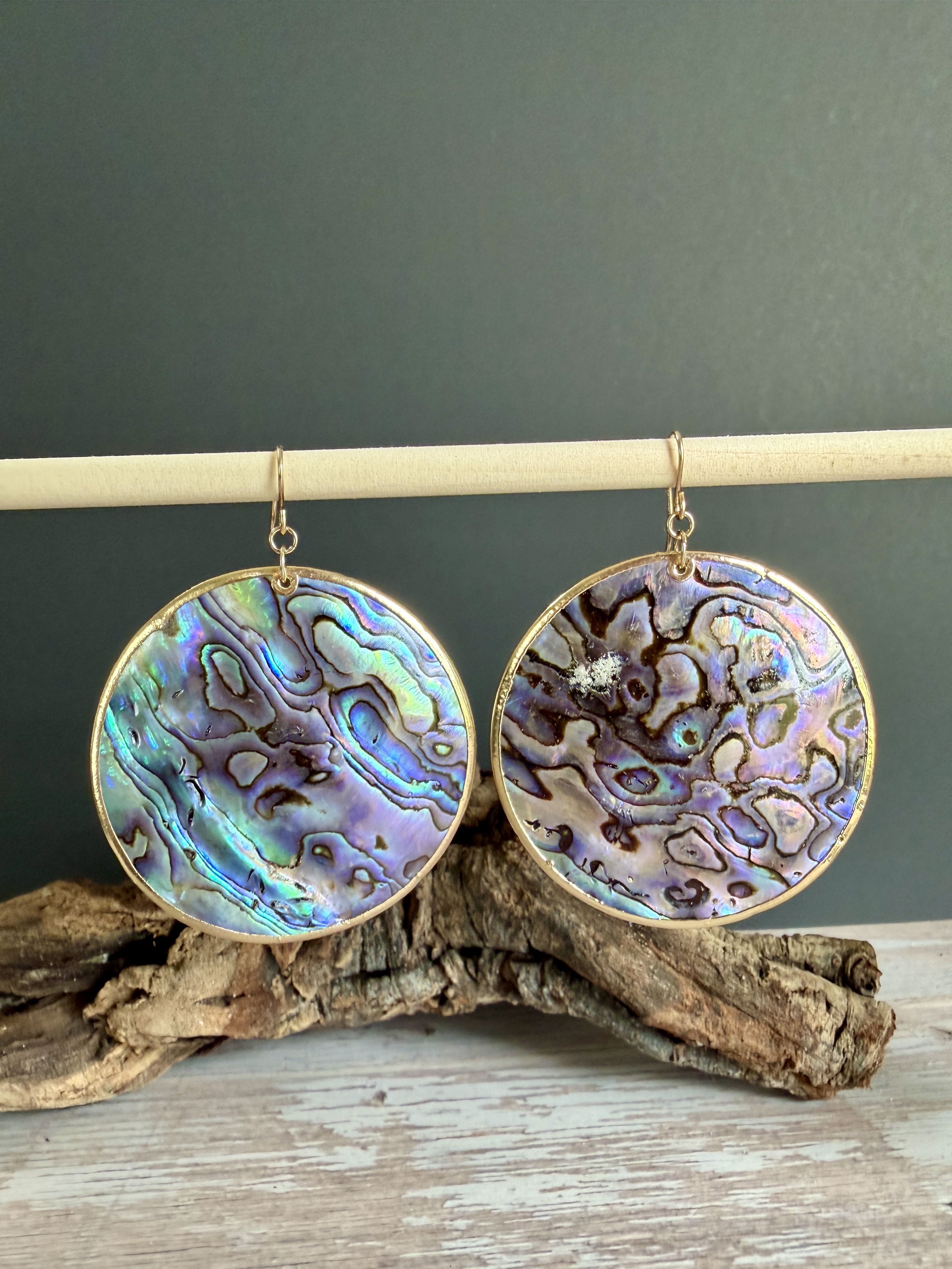 Large Gold Rimmed Abalone Earrings No. 2 thumbnail 3
